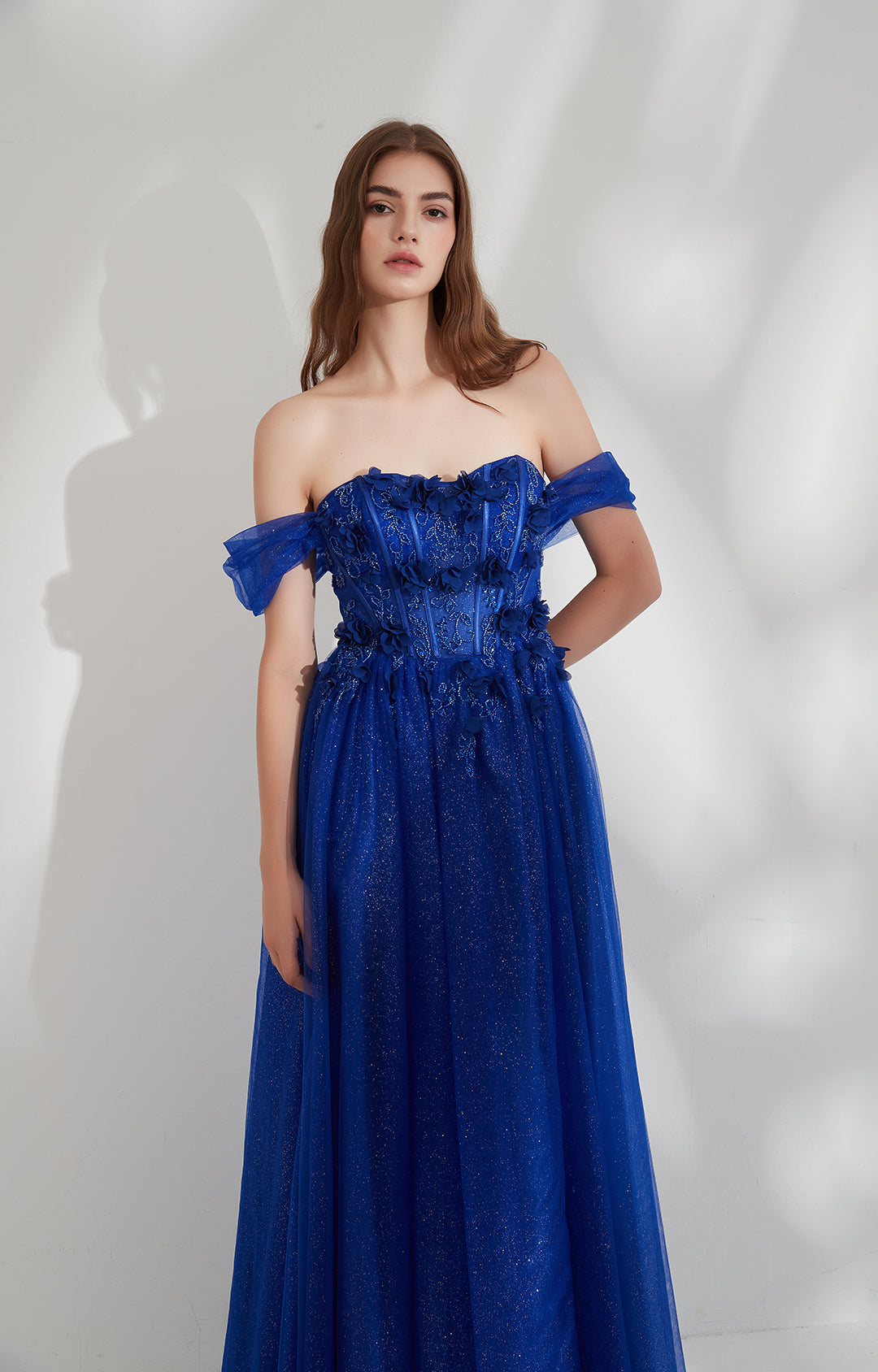 Sweetheart Collar Drop Shoulder Sleeves 3D Mesh Flower Dress