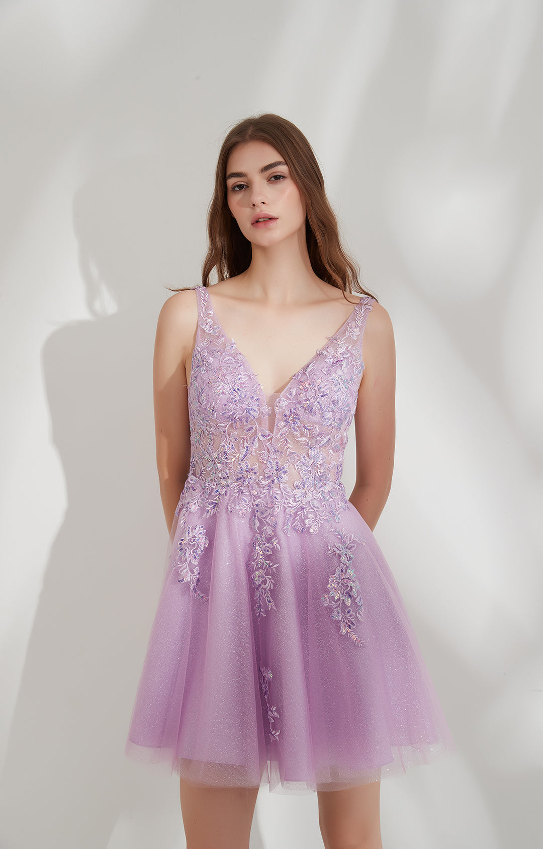 V-Neck Sleeveless Straps Appliqued Sequins Backless Short Party Dresses