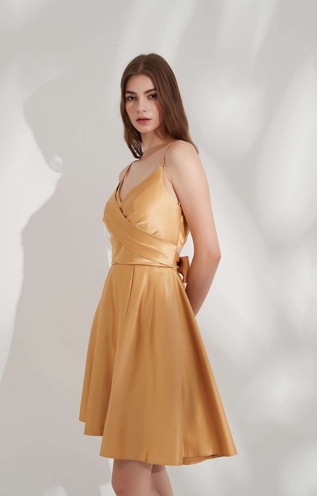 Satin Spaghetti Straps Back Button  A-line Short Dress