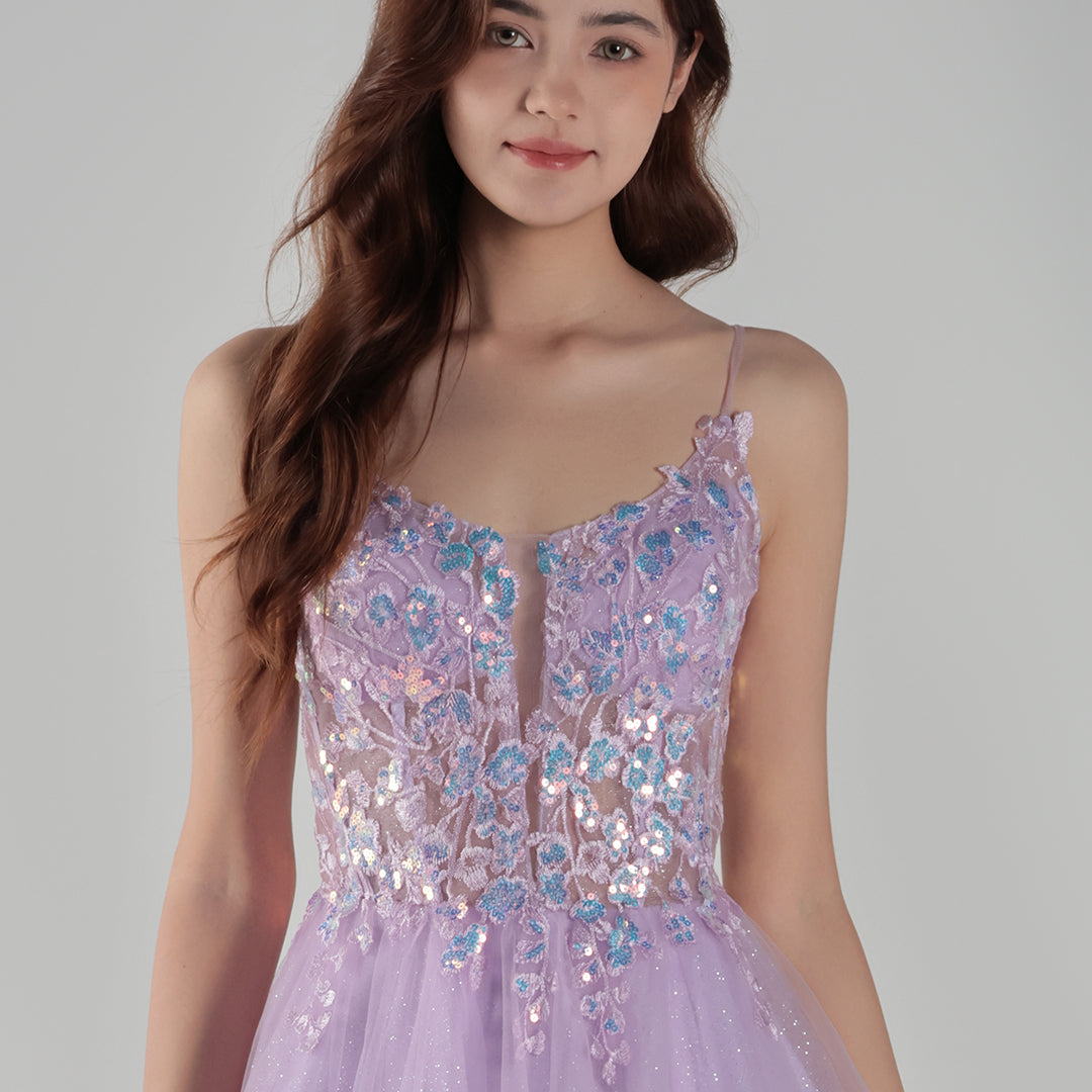 Deep V-Neck Glitter Embroidery A-Line Tulle Short Dress Alizeal Deep V-Neck Glitter Embroidery A-Line Tulle Short Dress Alizeal