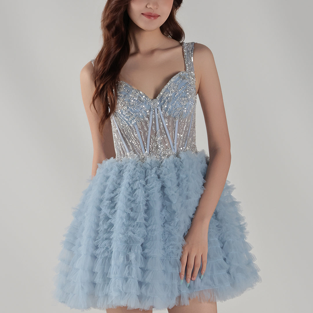short puffy dresses for women Short Wedding Dress: Puffed Sleeves, Back Bow, Lace-up Corset