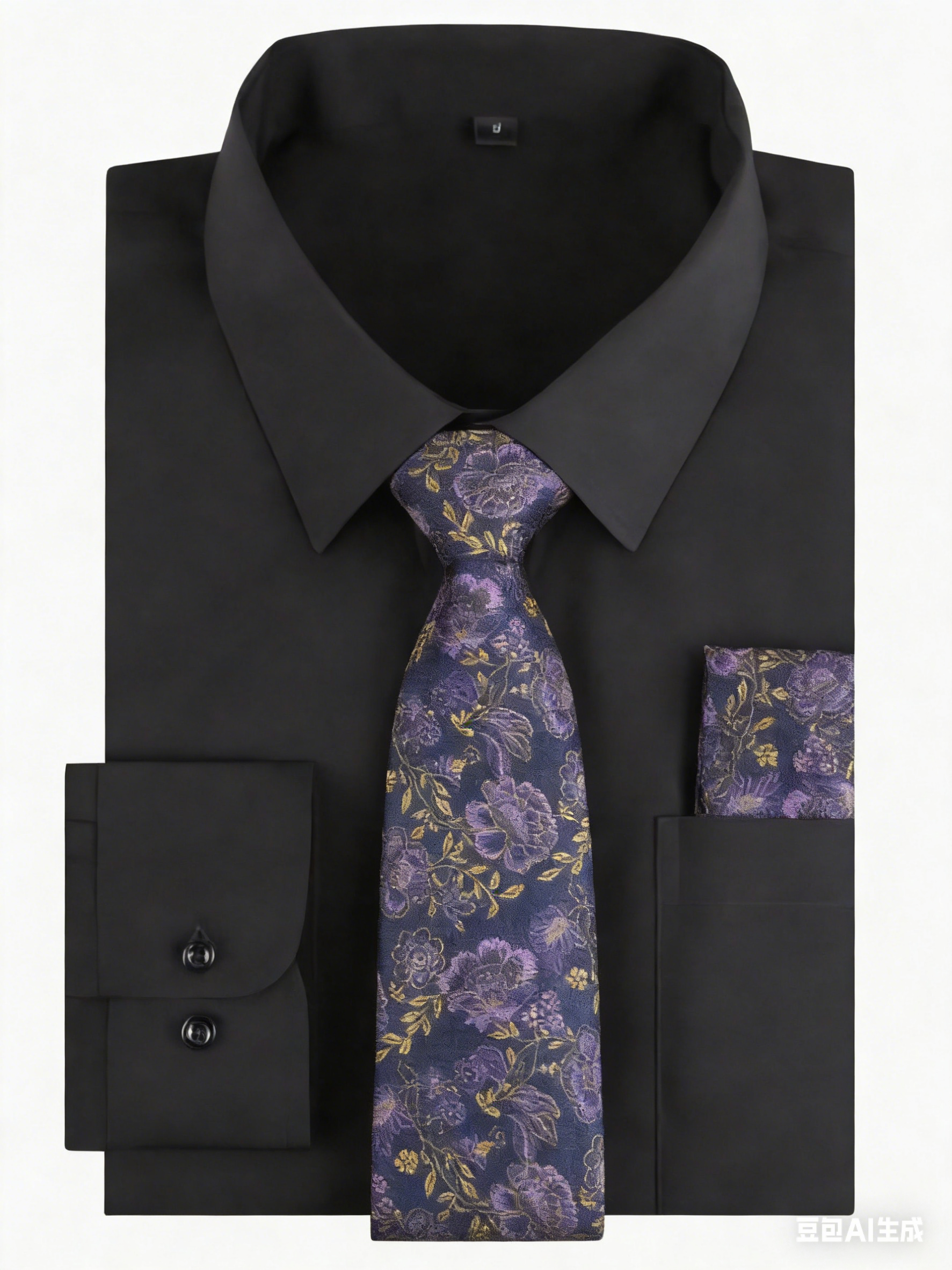 3pcs Black Series Mens Dress Shirt with Tie Pocket Square Set