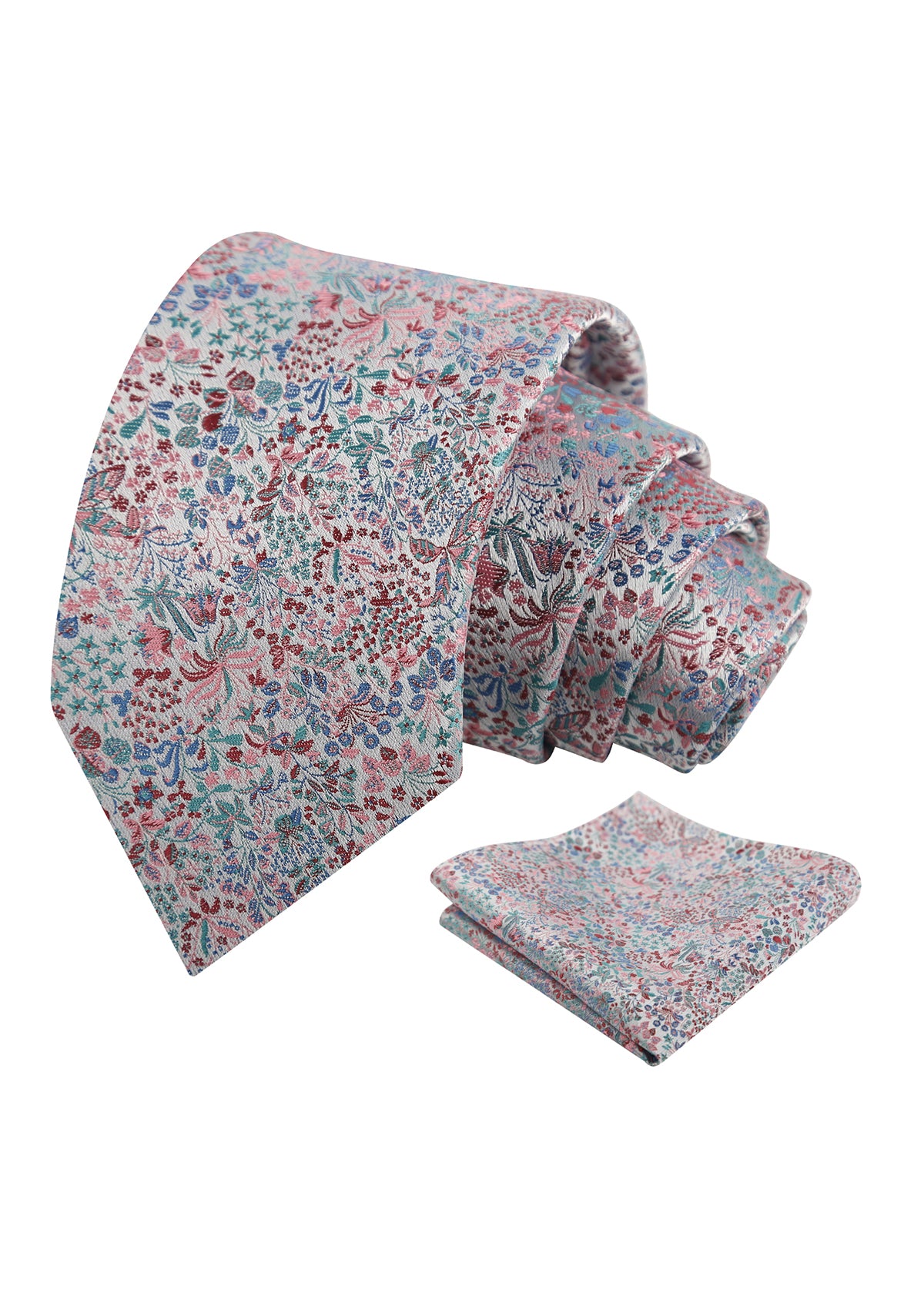 Mens Fresh Ditsy Floral Tie Set with Pocket Square for Spring Events-930