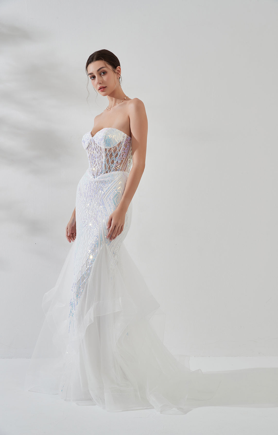 Meerjungfrau-Ballkleid aus Tüll mit Tube-Top und funkelnden Pailletten