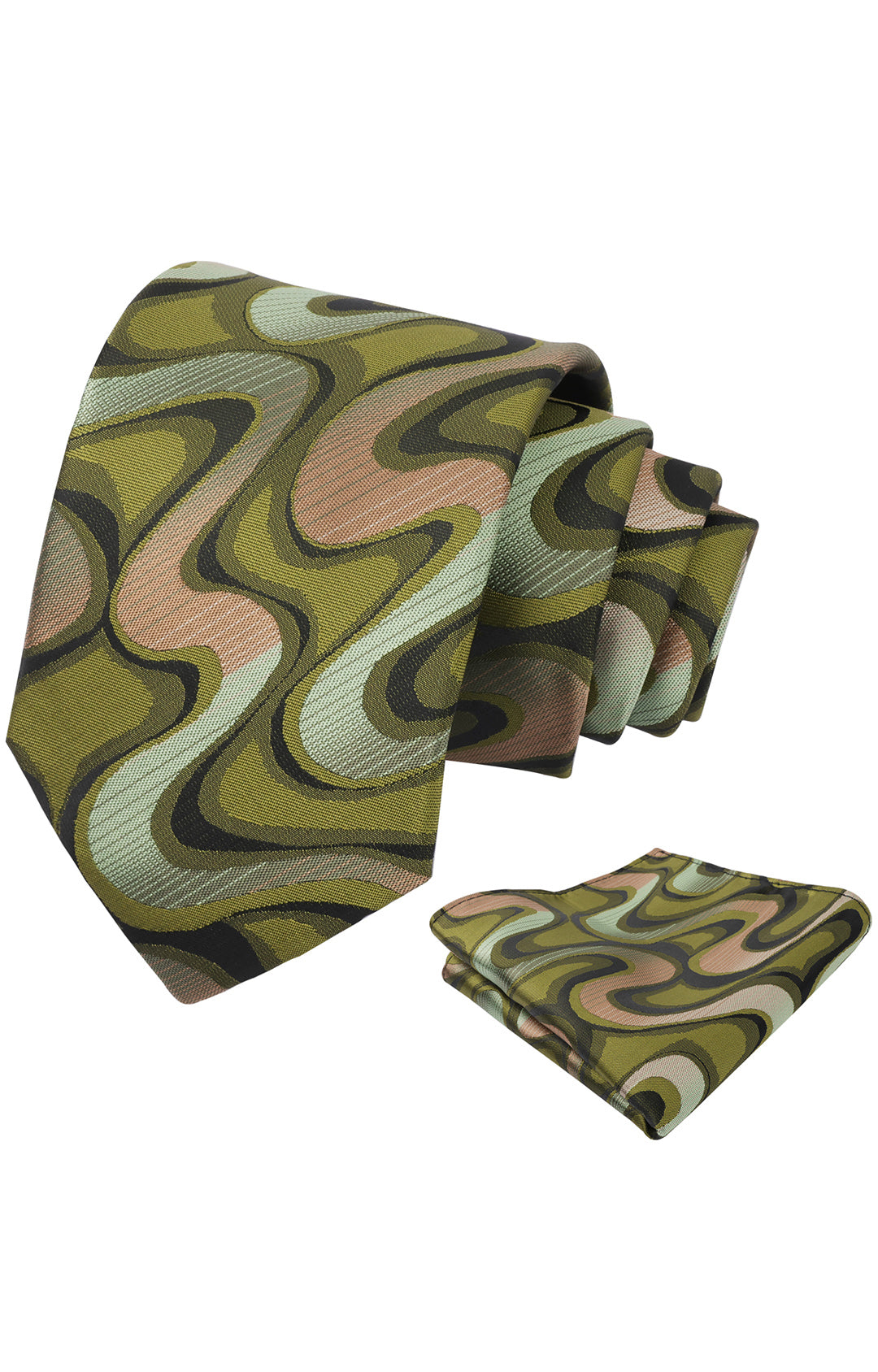 Mens 3.15inches Gradient Wave Pattern Tie Set with Pocket Square Casual Color Clash Tie Set-902