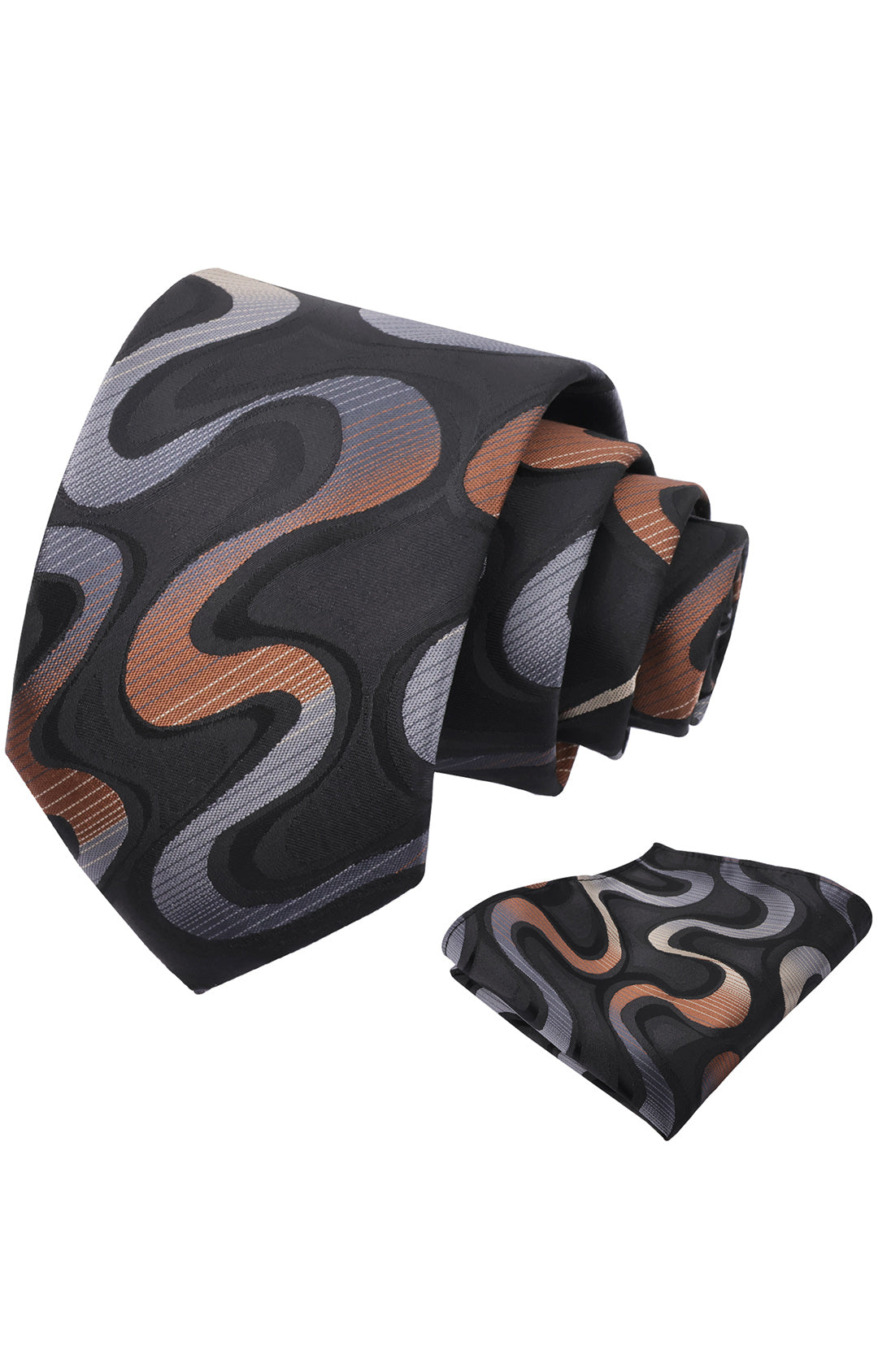 Mens 3.15inches Gradient Wave Pattern Tie Set with Pocket Square Casual Color Clash Tie Set-902