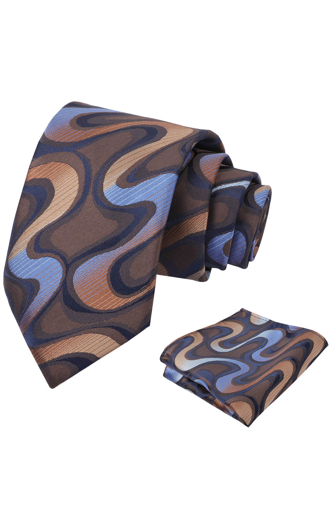 Mens 3.15inches Gradient Wave Pattern Tie Set with Pocket Square Casual Color Clash Tie Set-902