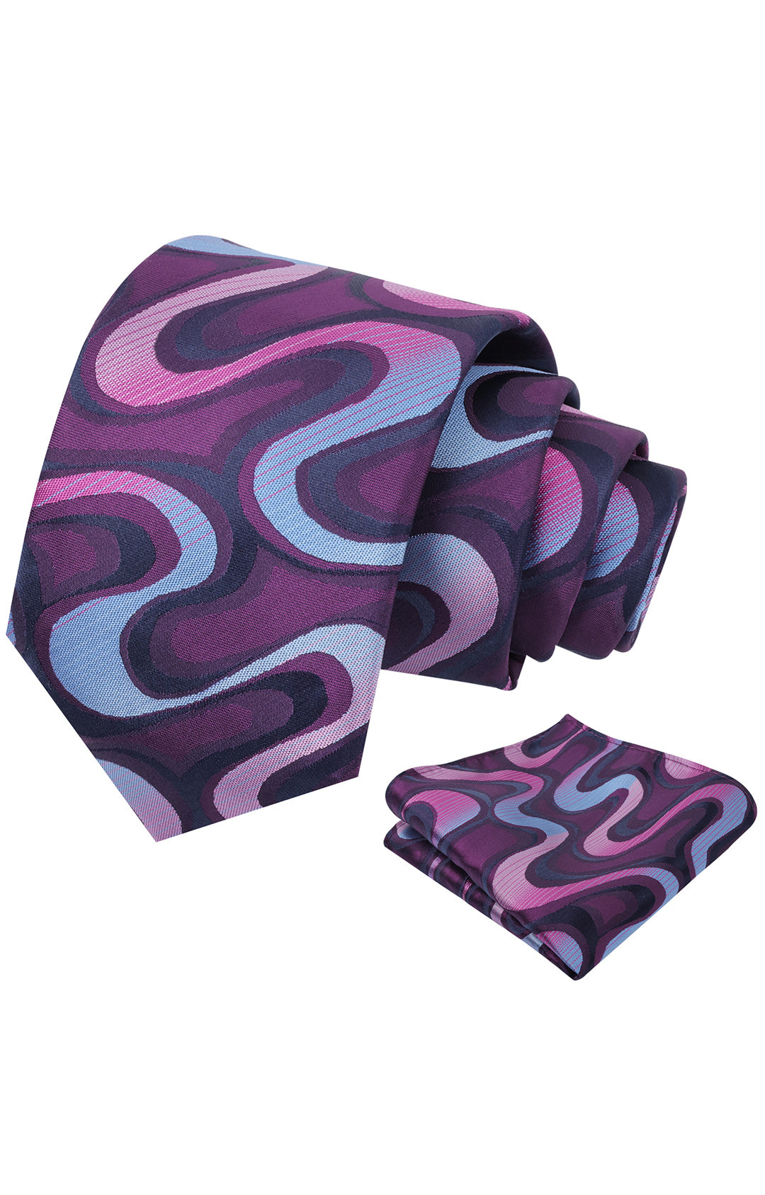 Mens 3.15inches Gradient Wave Pattern Tie Set with Pocket Square Casual Color Clash Tie Set-902