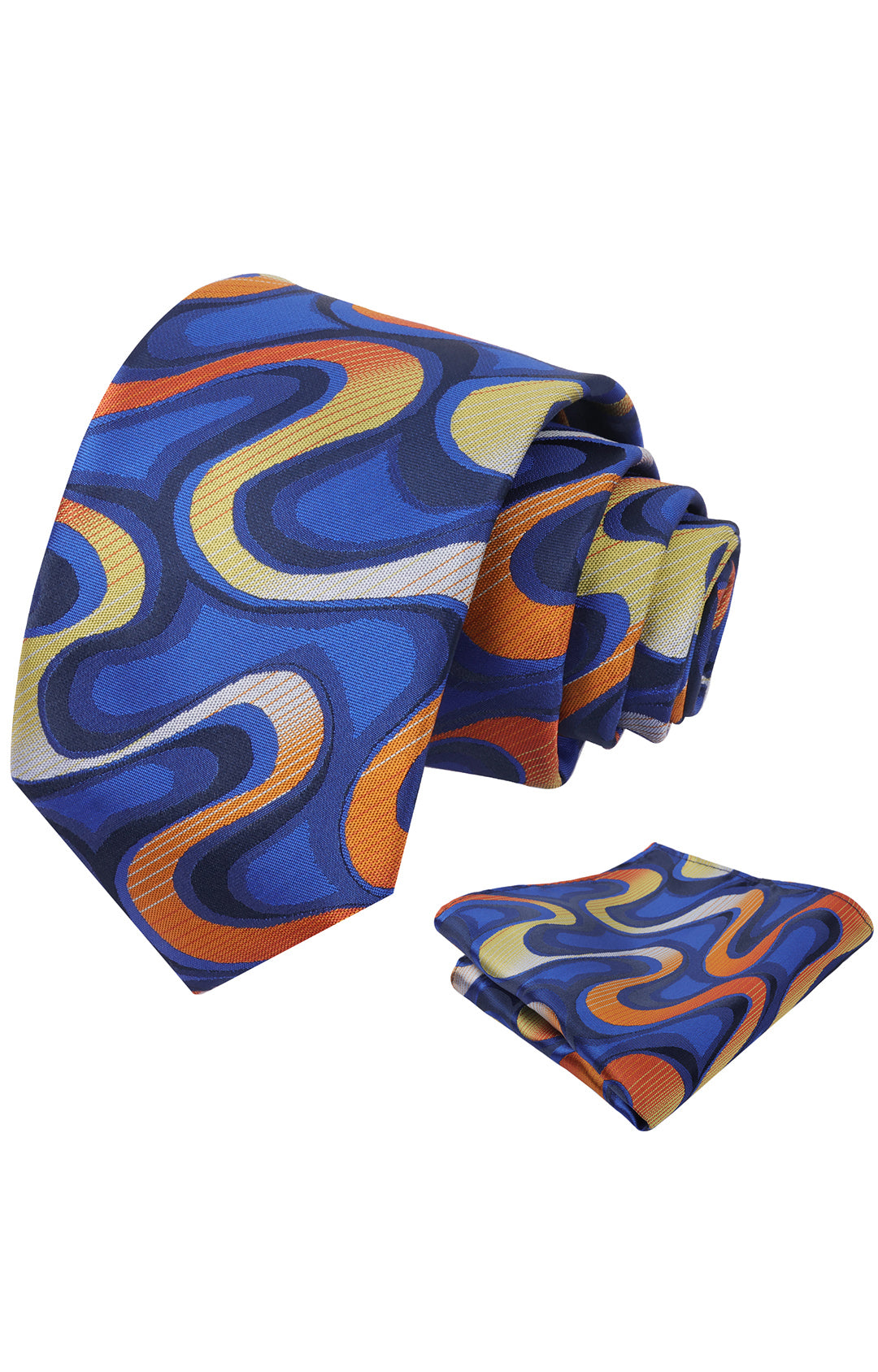 Mens 3.15inches Gradient Wave Pattern Tie Set with Pocket Square Casual Color Clash Tie Set-902