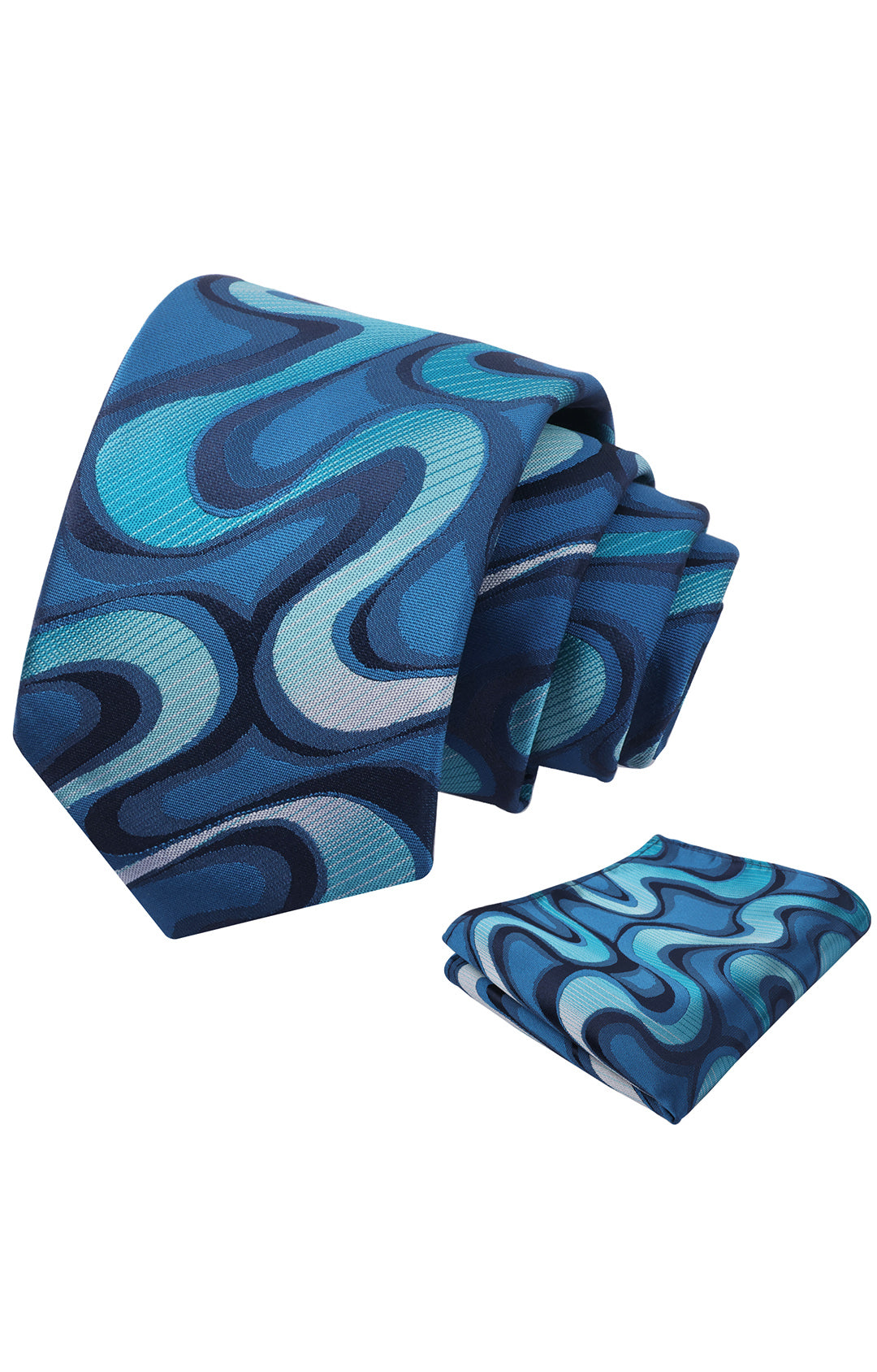Mens 3.15inches Gradient Wave Pattern Tie Set with Pocket Square Casual Color Clash Tie Set-902