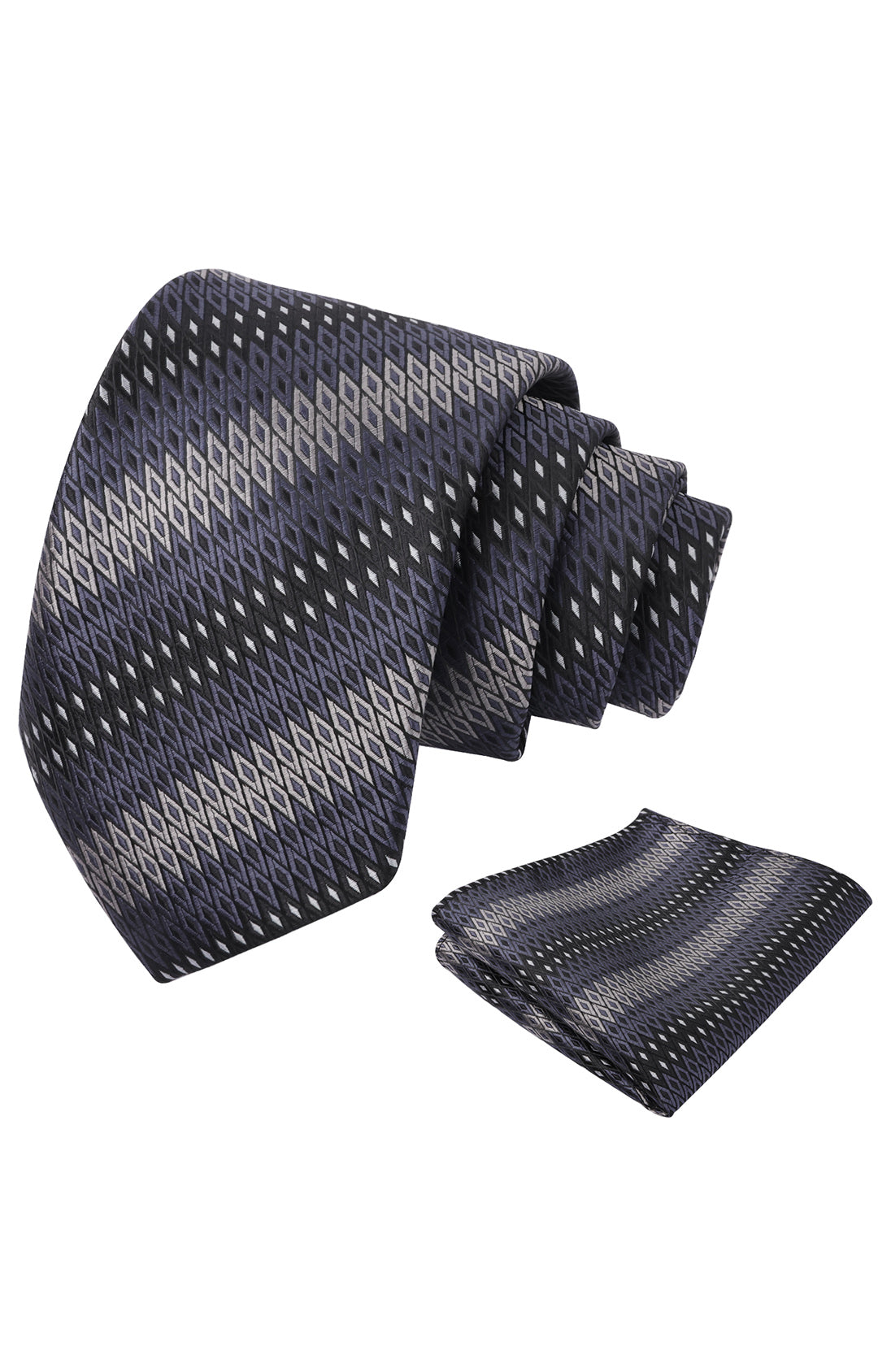 Mens 3.15'' Gradient Diamond Stripe Pattern Tie Set with Pocket Square Casual Color Tie Set-903
