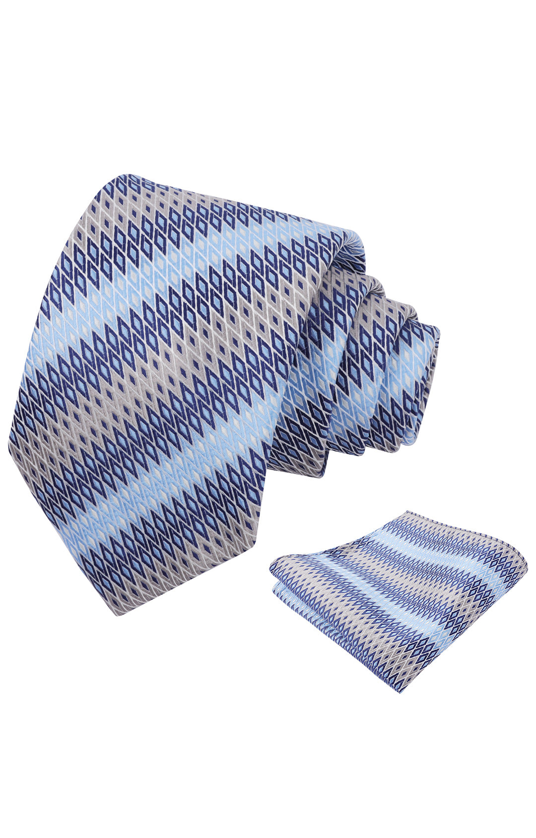 Mens 3.15'' Gradient Diamond Stripe Pattern Tie Set with Pocket Square Casual Color Tie Set-903
