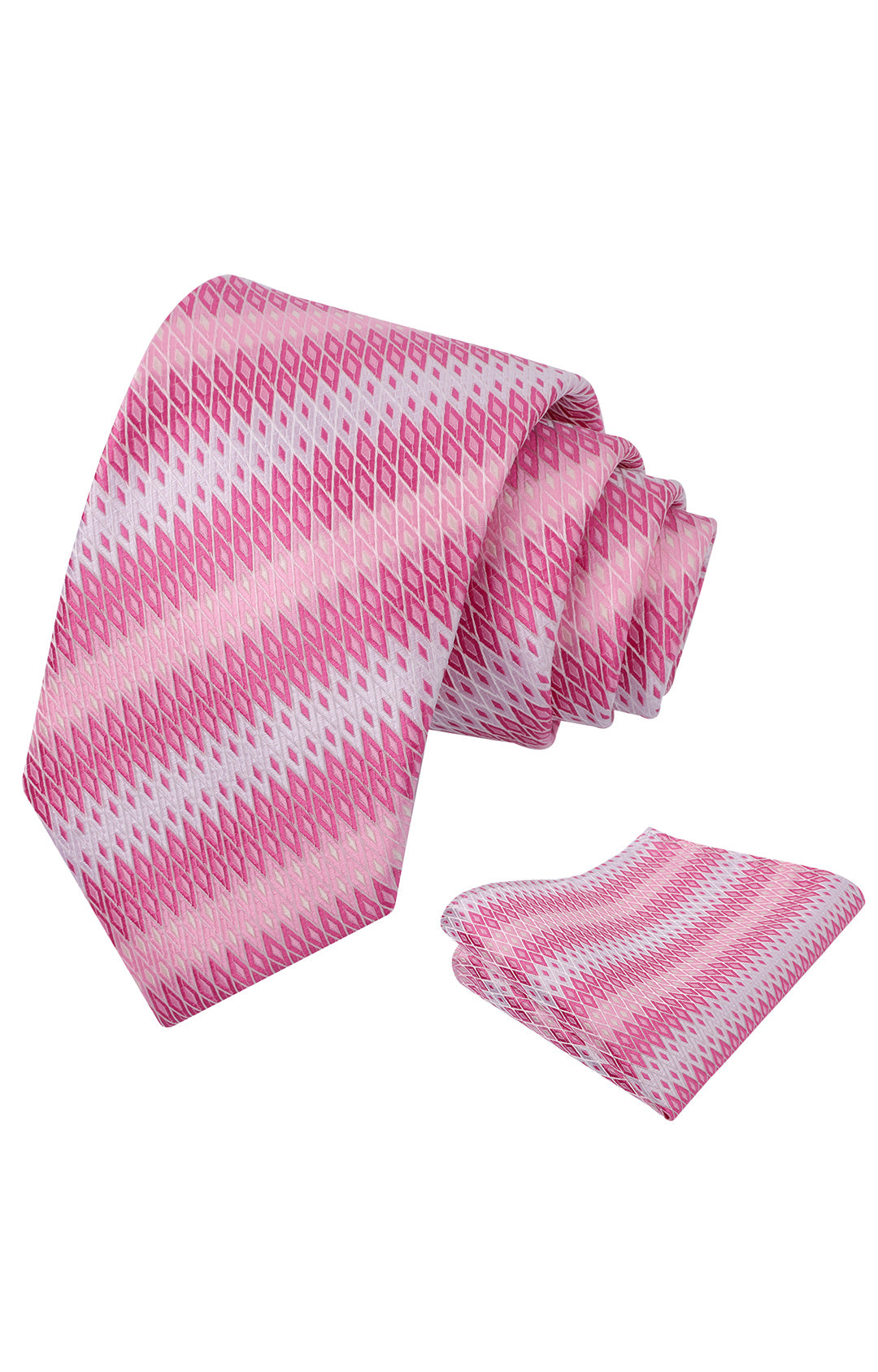 Mens 3.15'' Gradient Diamond Stripe Pattern Tie Set with Pocket Square Casual Color Tie Set-903