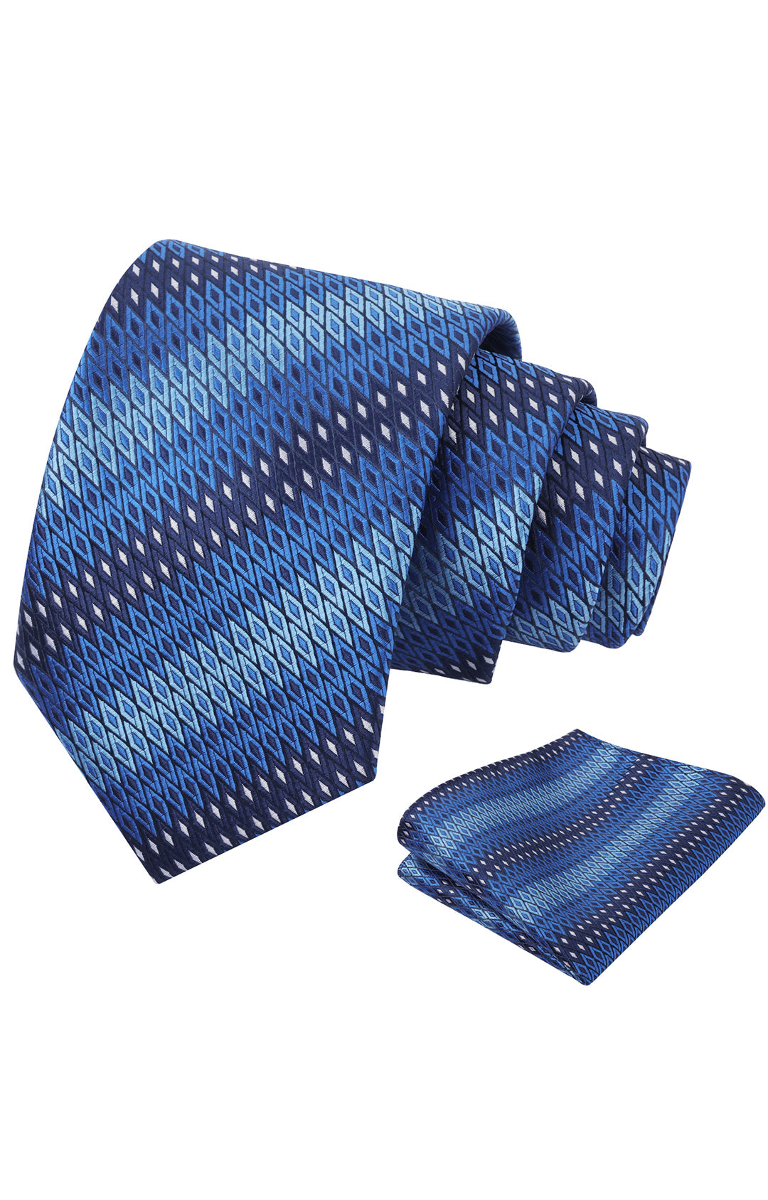 Mens 3.15'' Gradient Diamond Stripe Pattern Tie Set with Pocket Square Casual Color Tie Set-903