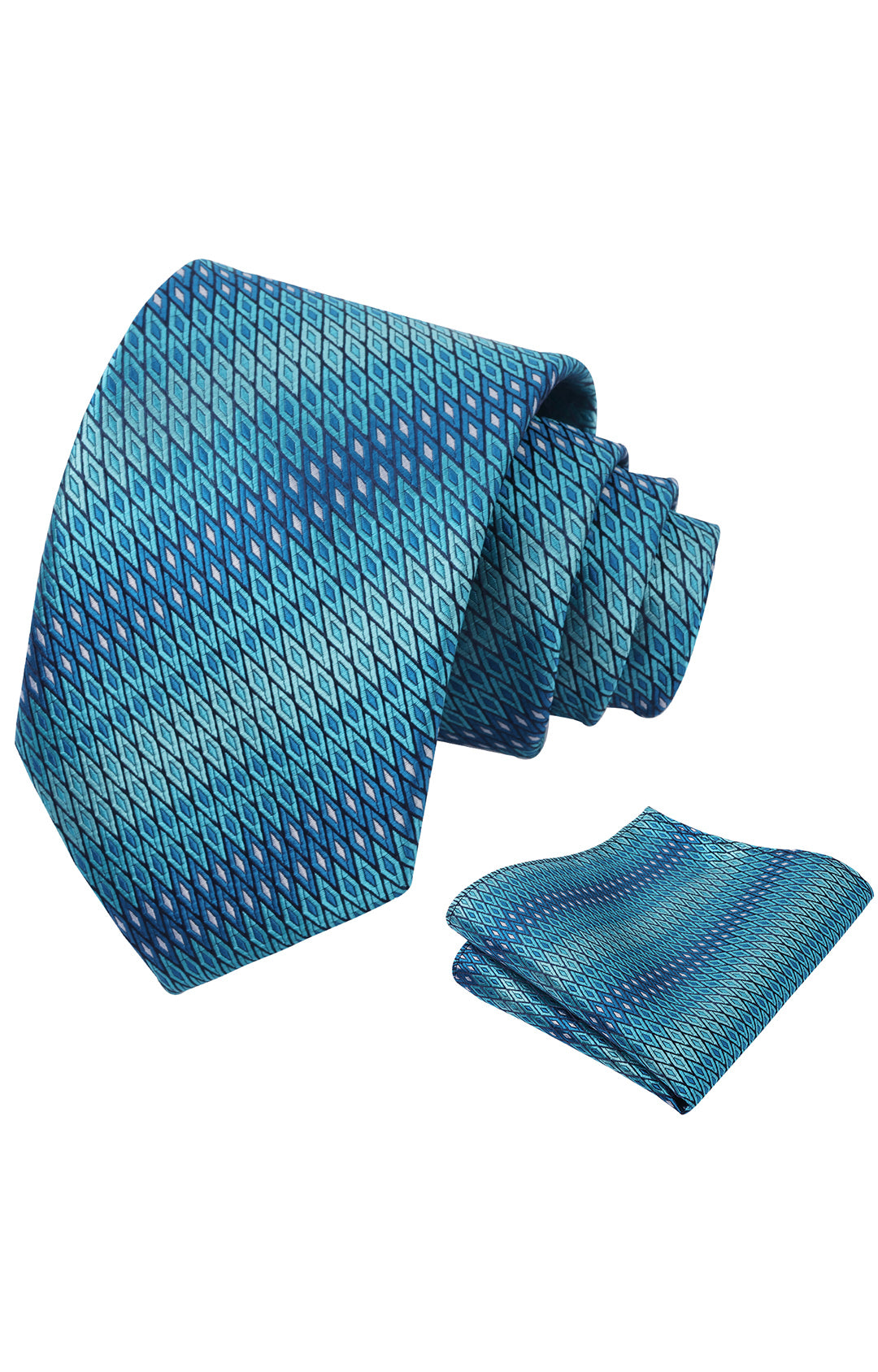Mens 3.15'' Gradient Diamond Stripe Pattern Tie Set with Pocket Square Casual Color Tie Set-903