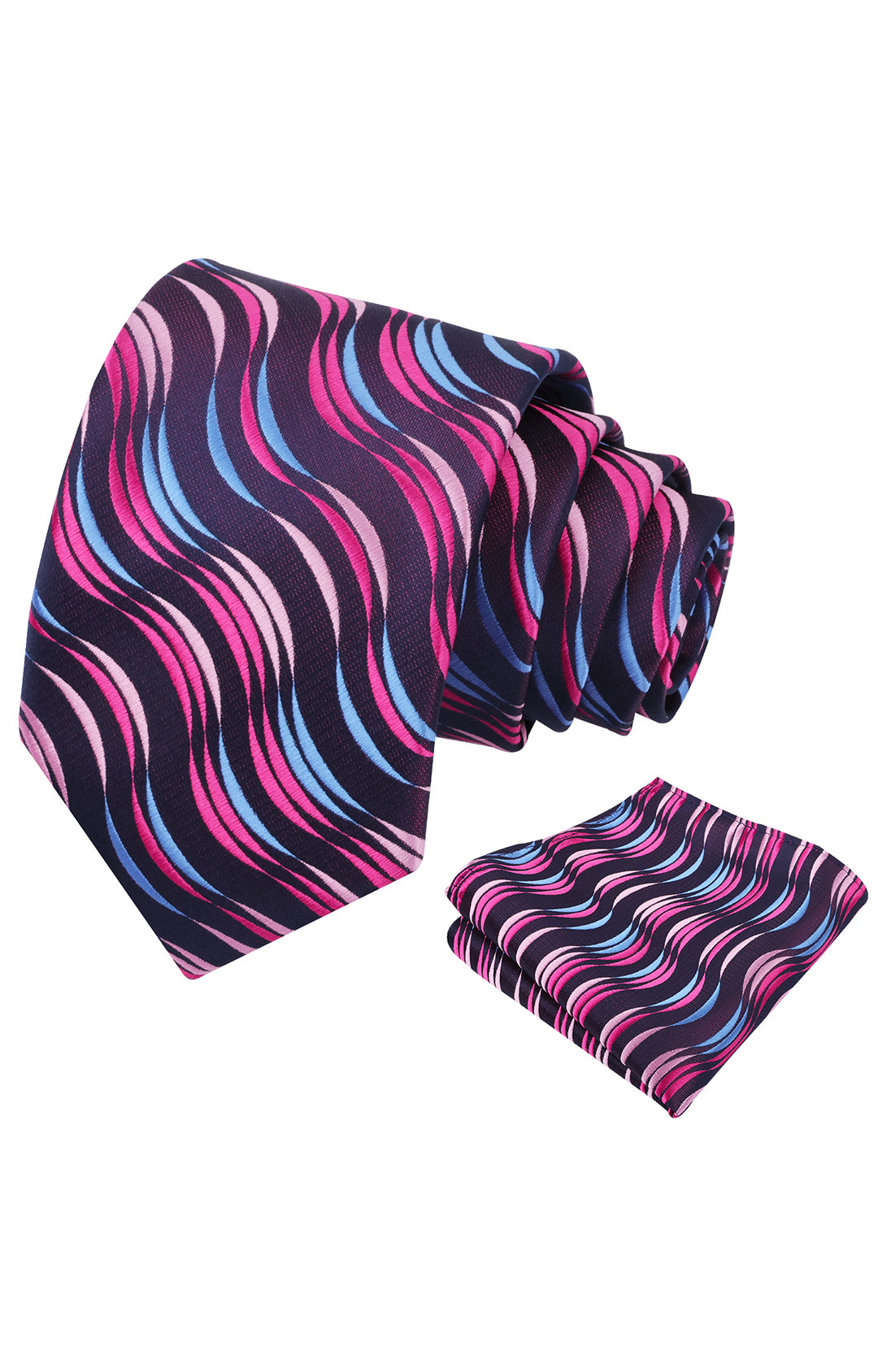 Mens 3.15'' Gradient Ripple Pattern Tie Set with Pocket Square Casual Color Tie Set-904