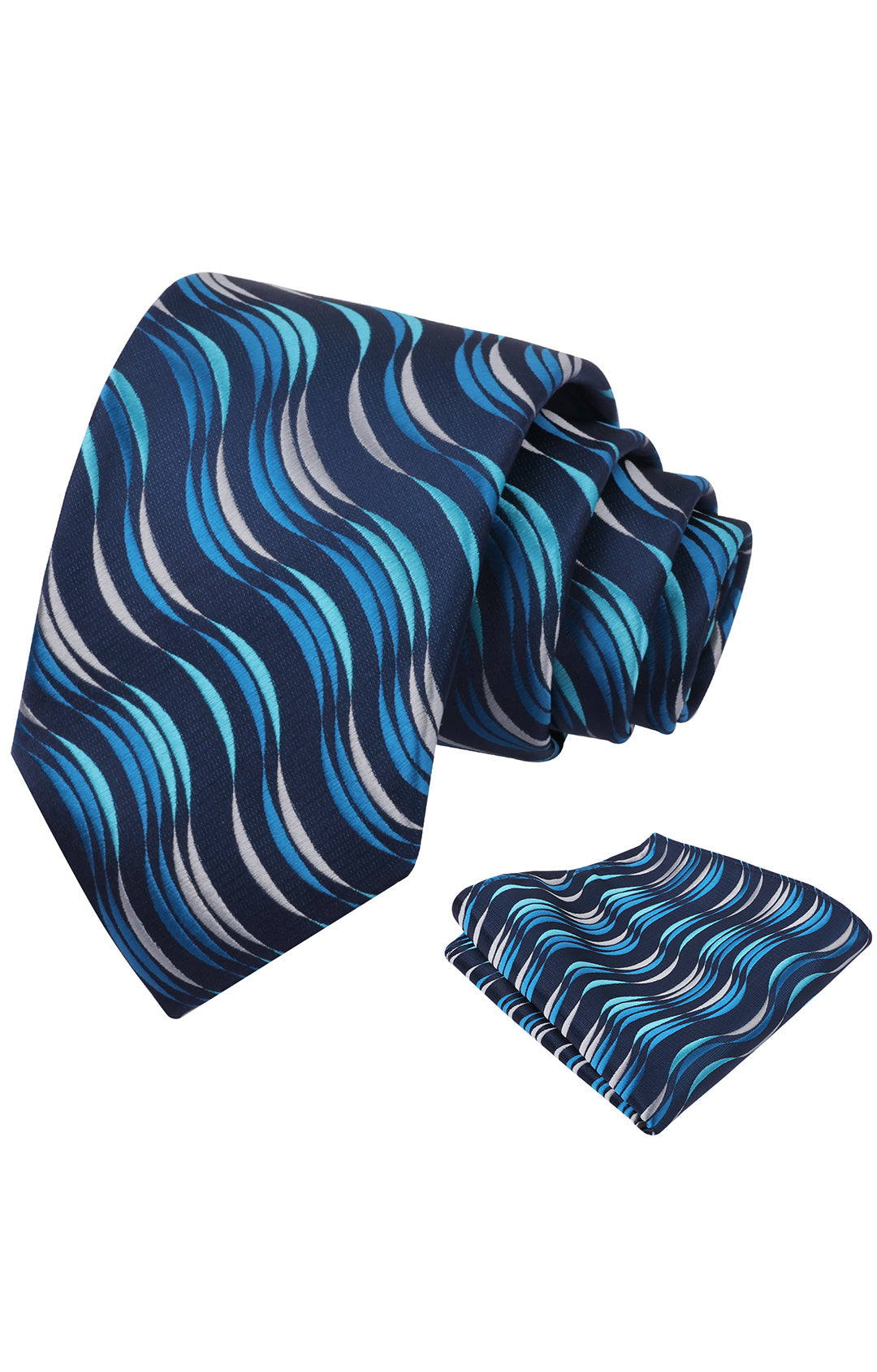 Mens 3.15'' Gradient Ripple Pattern Tie Set with Pocket Square Casual Color Tie Set-904