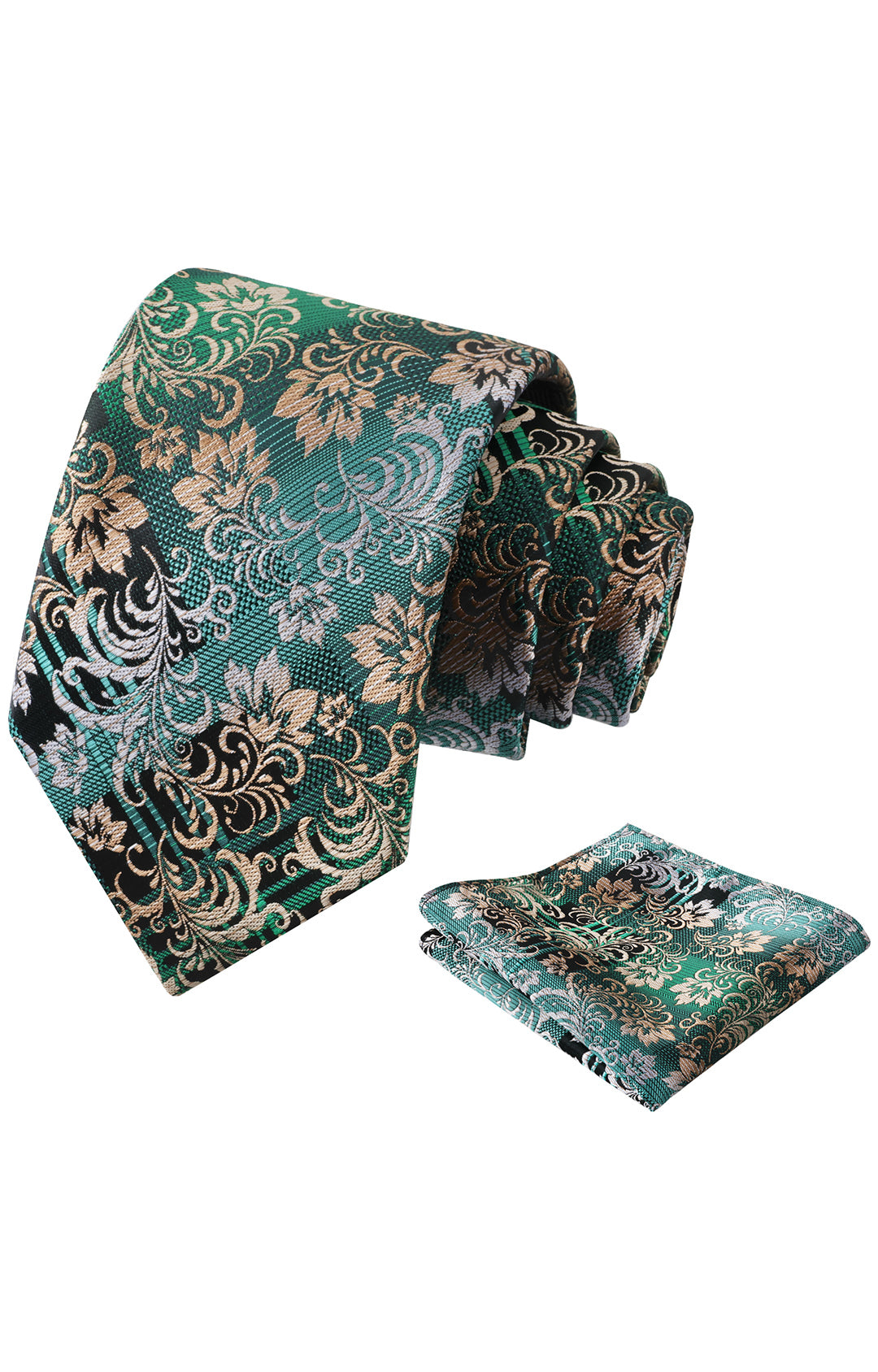 Mens 3.15'' Gradient Leaf Pattern Tie Set with Pocket Square Casual Tie Set-905