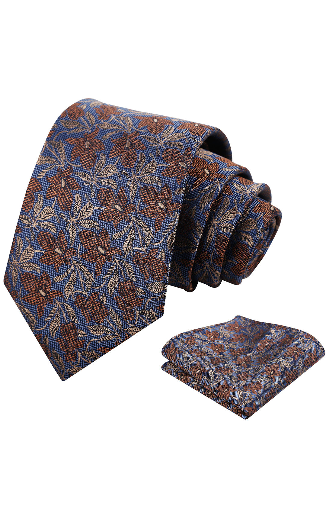 Mens 3.15'' Maple Leaf Pattern Necktie with Plant Printed Hanky Set-908
