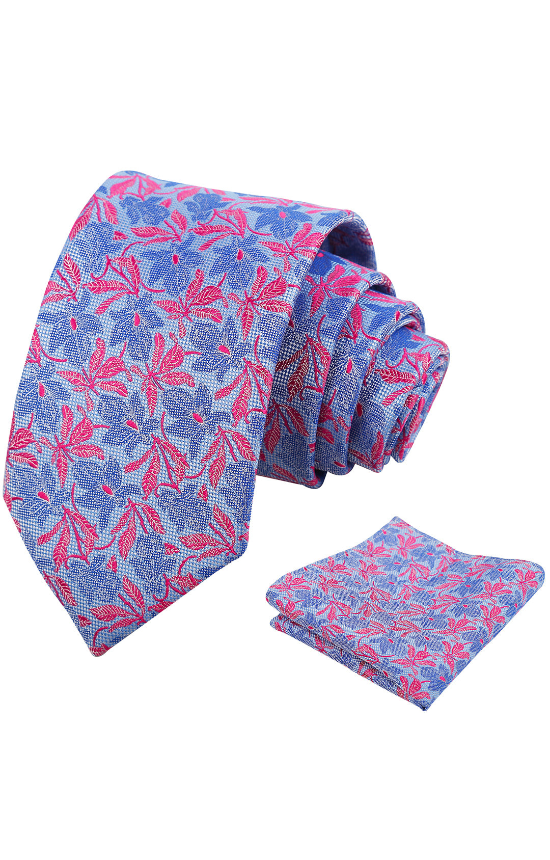 Mens 3.15'' Maple Leaf Pattern Necktie with Plant Printed Hanky Set-908