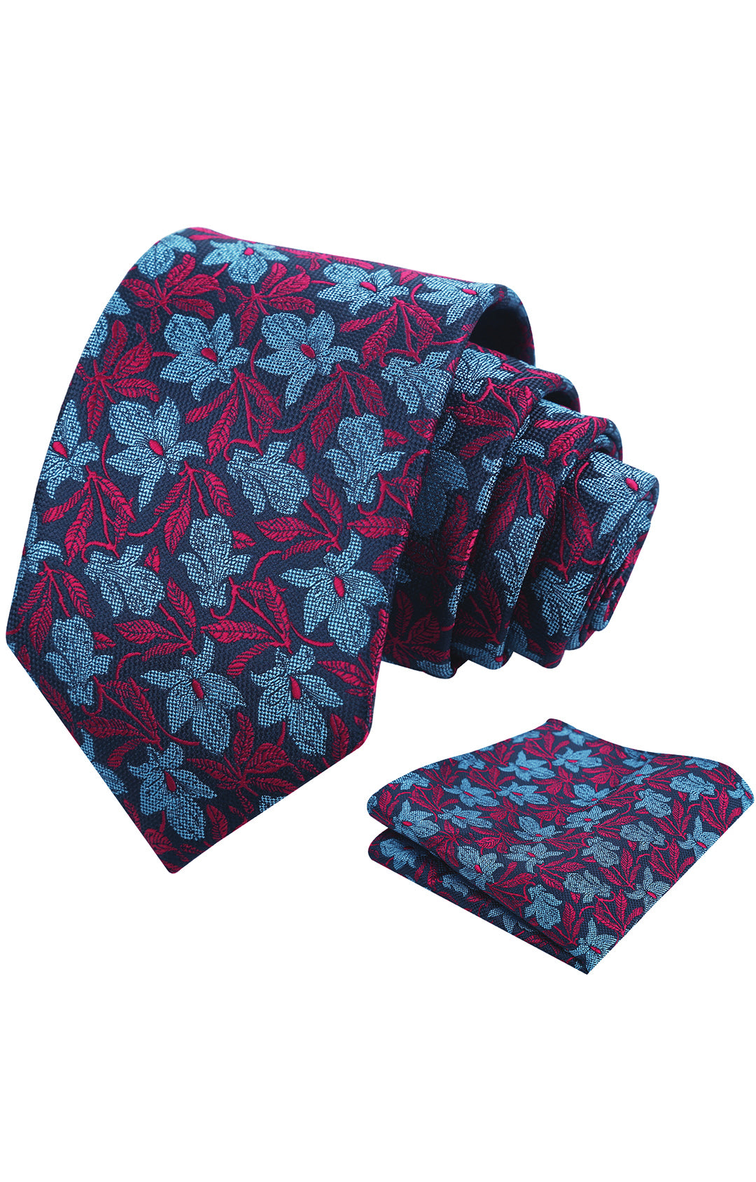Mens 3.15'' Maple Leaf Pattern Necktie with Plant Printed Hanky Set-908