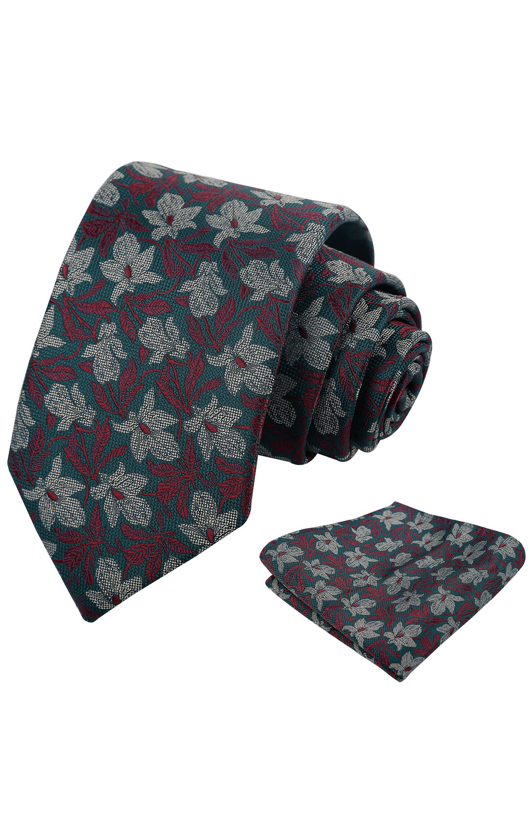 Mens 3.15'' Maple Leaf Pattern Necktie with Plant Printed Hanky Set-908