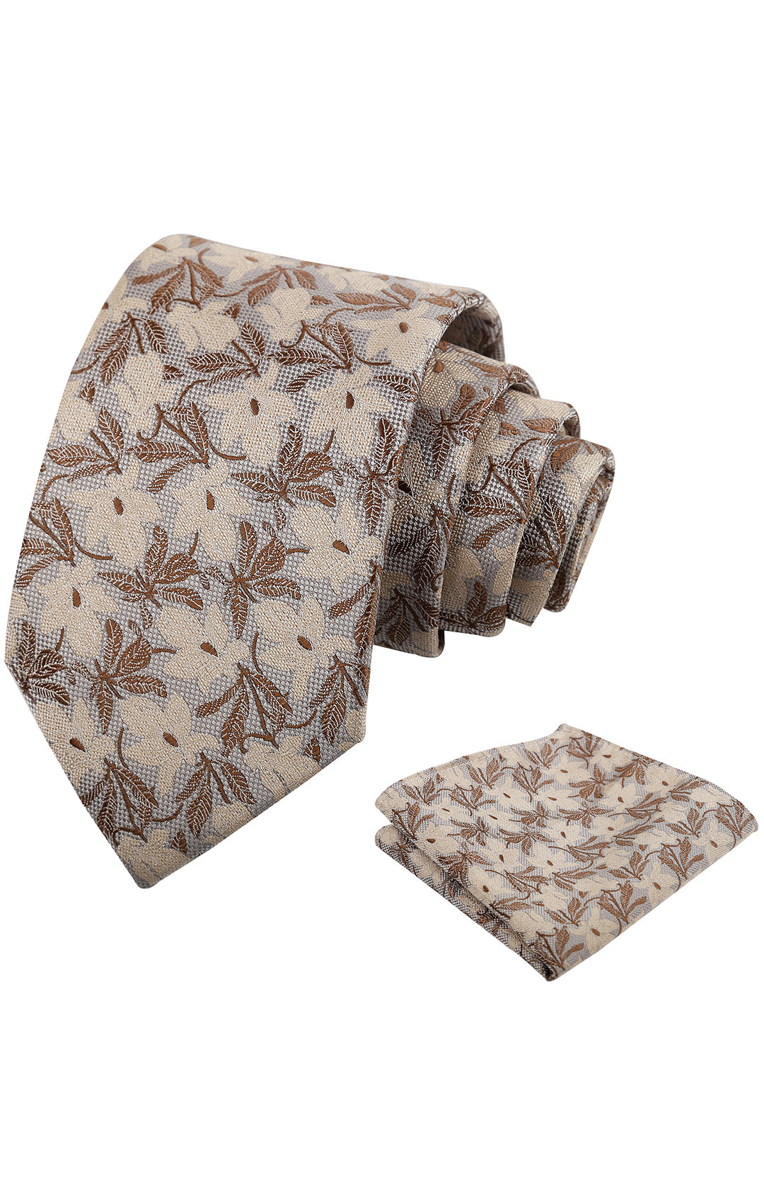 Mens 3.15'' Maple Leaf Pattern Necktie with Plant Printed Hanky Set-908