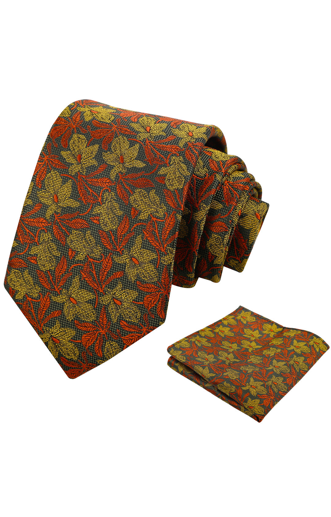 Mens 3.15'' Maple Leaf Pattern Necktie with Plant Printed Hanky Set-908