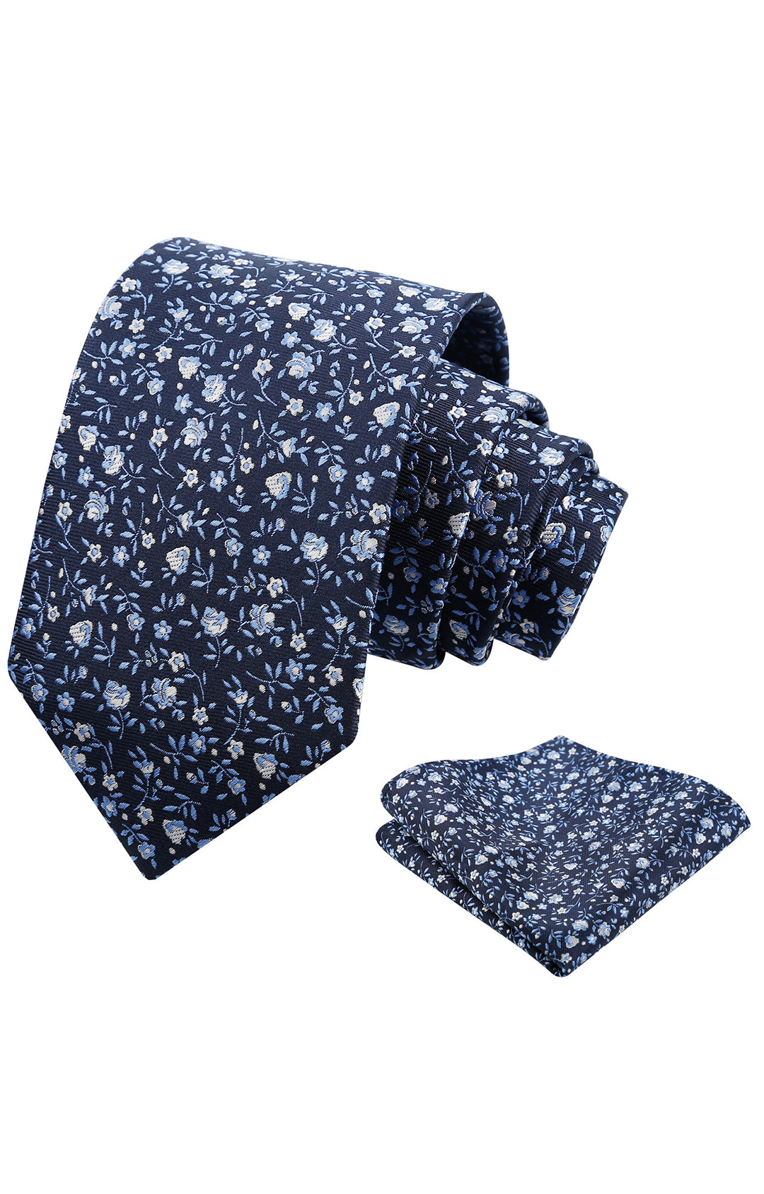 Mens 3.15inches Spring Exquisite Flower Tie with Small Floral Printed Pocket Square-910