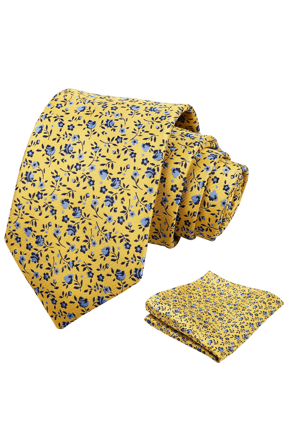 Mens 3.15inches Spring Exquisite Flower Tie with Small Floral Printed Pocket Square-910