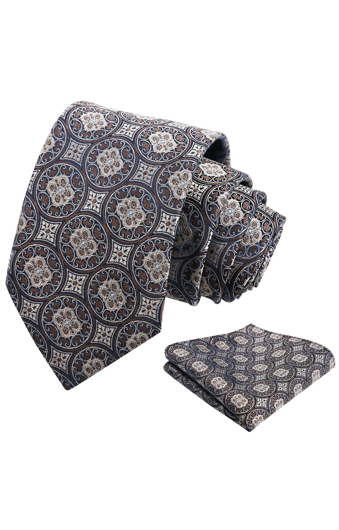 Mens 3.15'' Vintage Necktie and Pocket Square Business Geometric Regular Patterns Tie and Hanky Set-913
