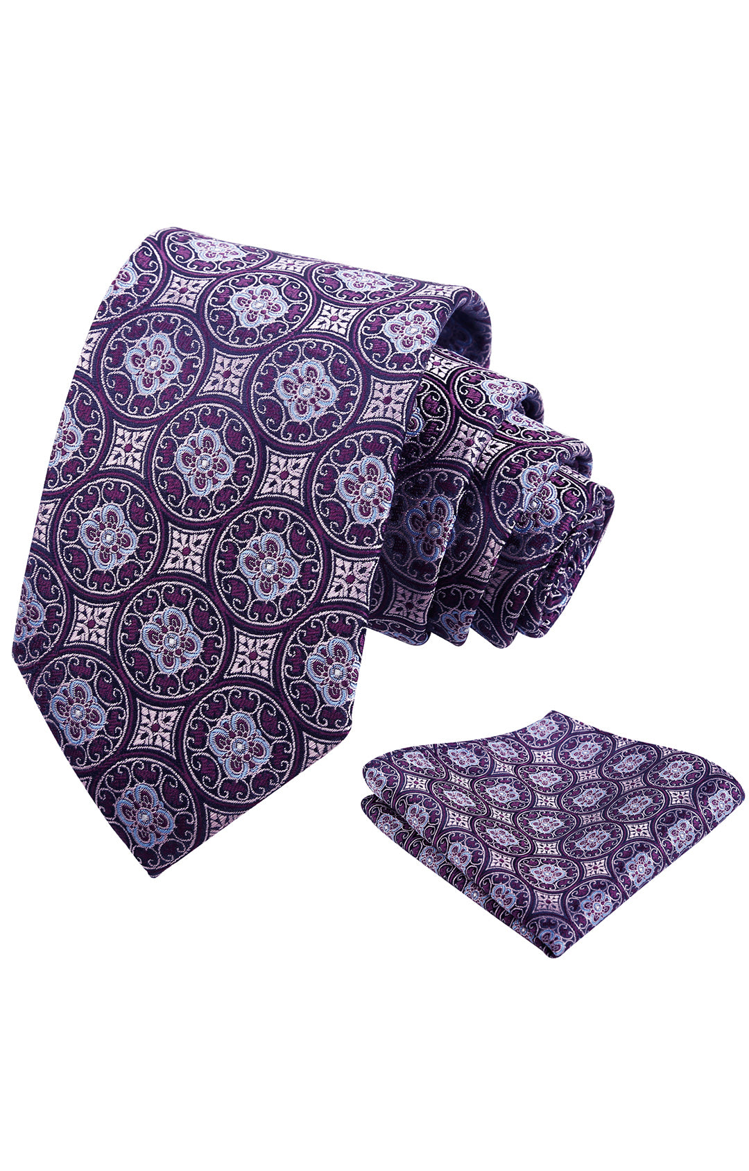 Mens 3.15'' Vintage Necktie and Pocket Square Business Geometric Regular Patterns Tie and Hanky Set-913