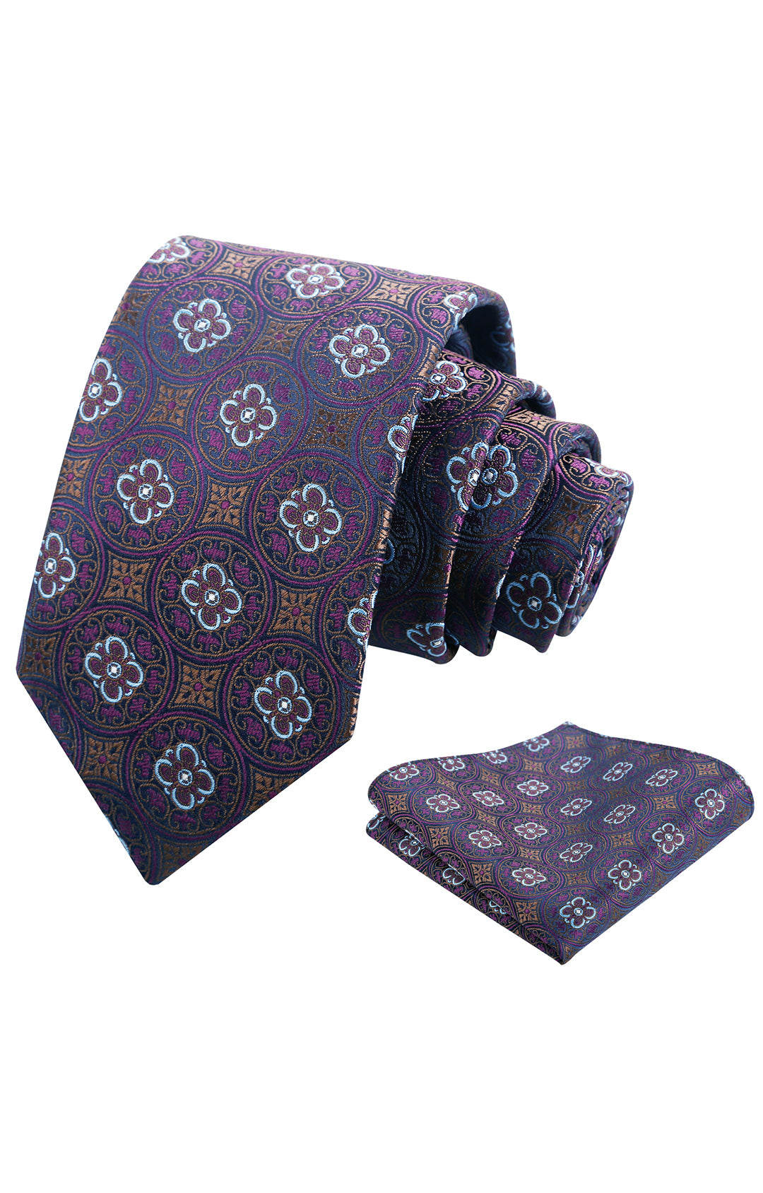 Mens 3.15'' Vintage Necktie and Pocket Square Business Geometric Regular Patterns Tie and Hanky Set-913
