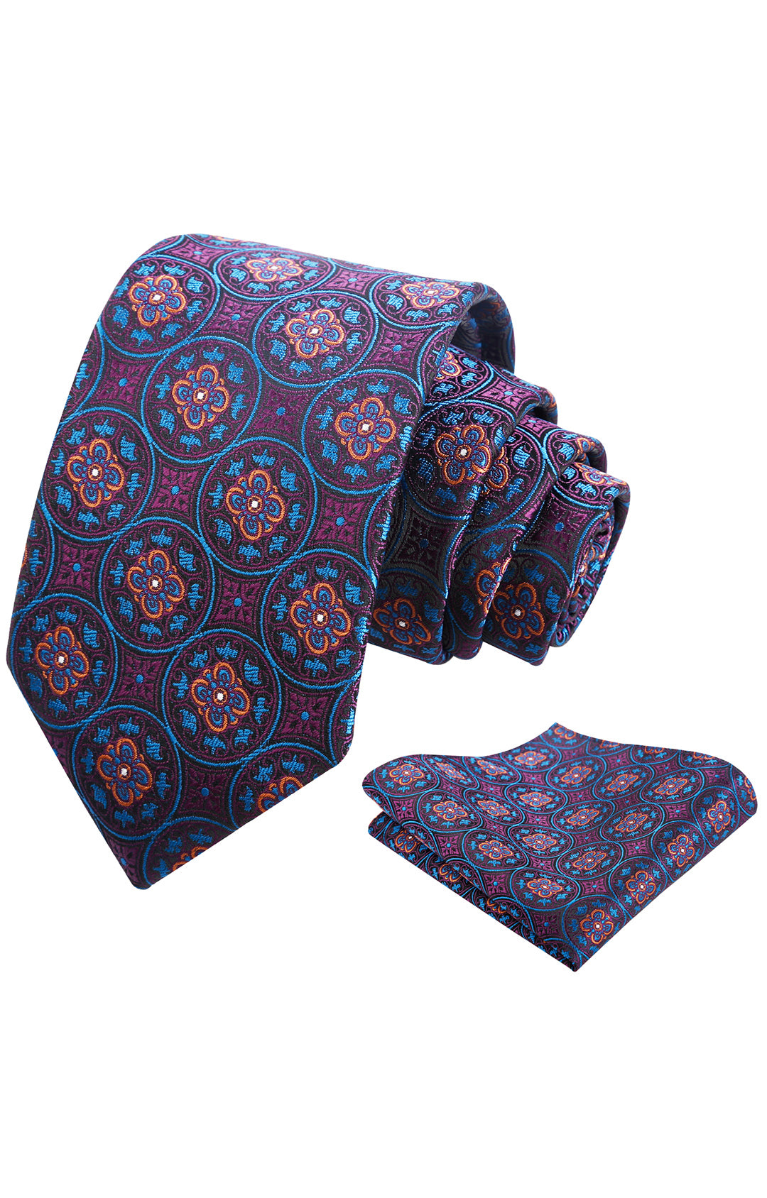 Mens 3.15'' Vintage Necktie and Pocket Square Business Geometric Regular Patterns Tie and Hanky Set-913