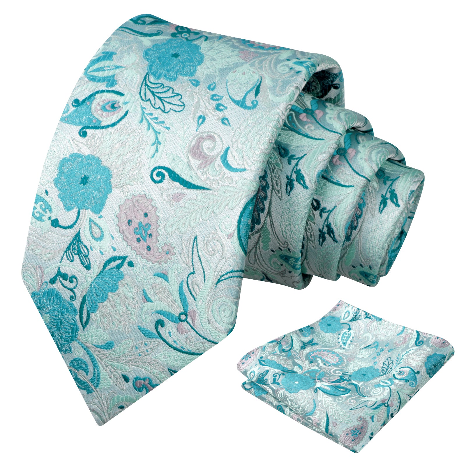 Mens 3.15 Inch Luxury Floral Tie Set with Intricate Woven Patterns-924