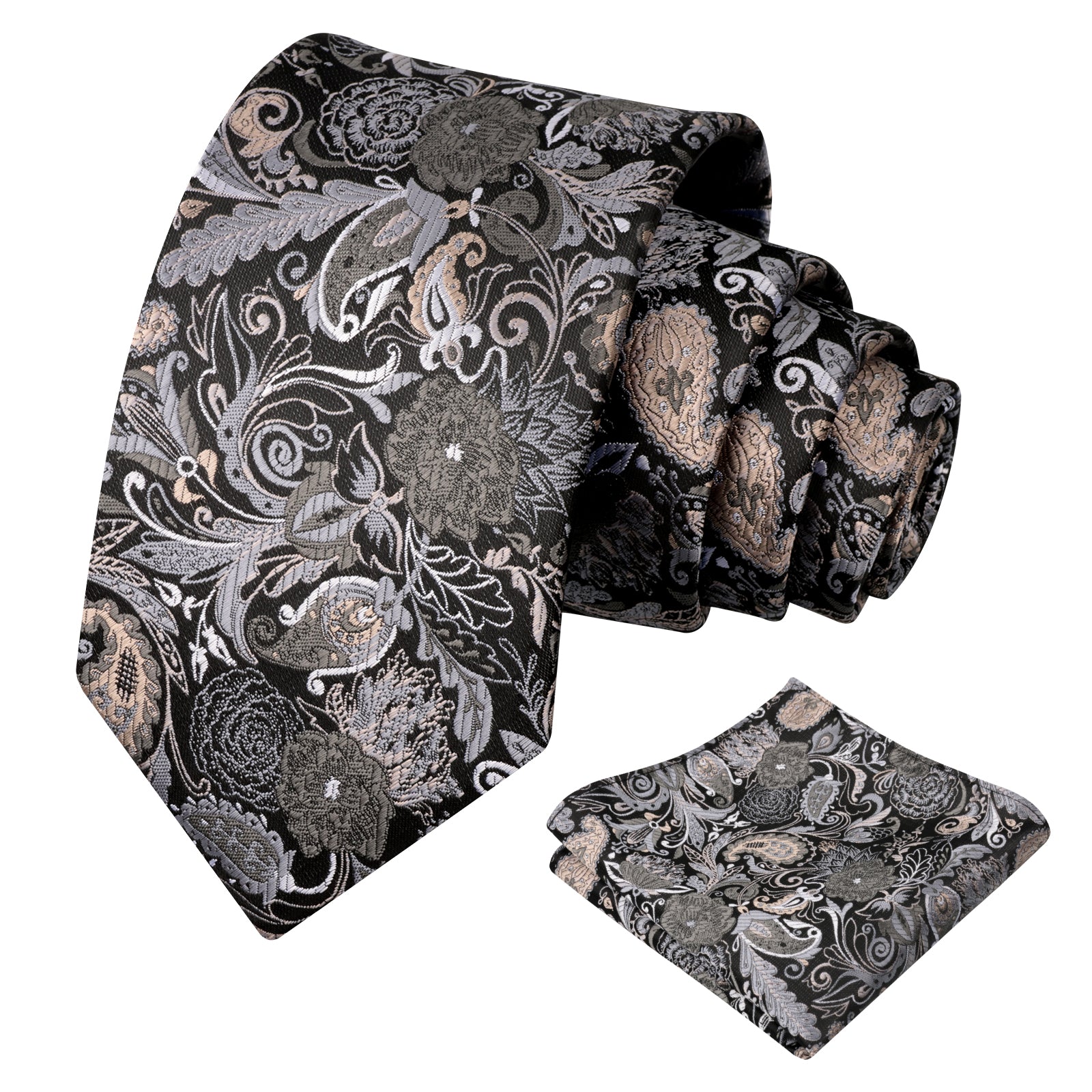 Mens 3.15 Inch Luxury Floral Tie Set with Intricate Woven Patterns-924