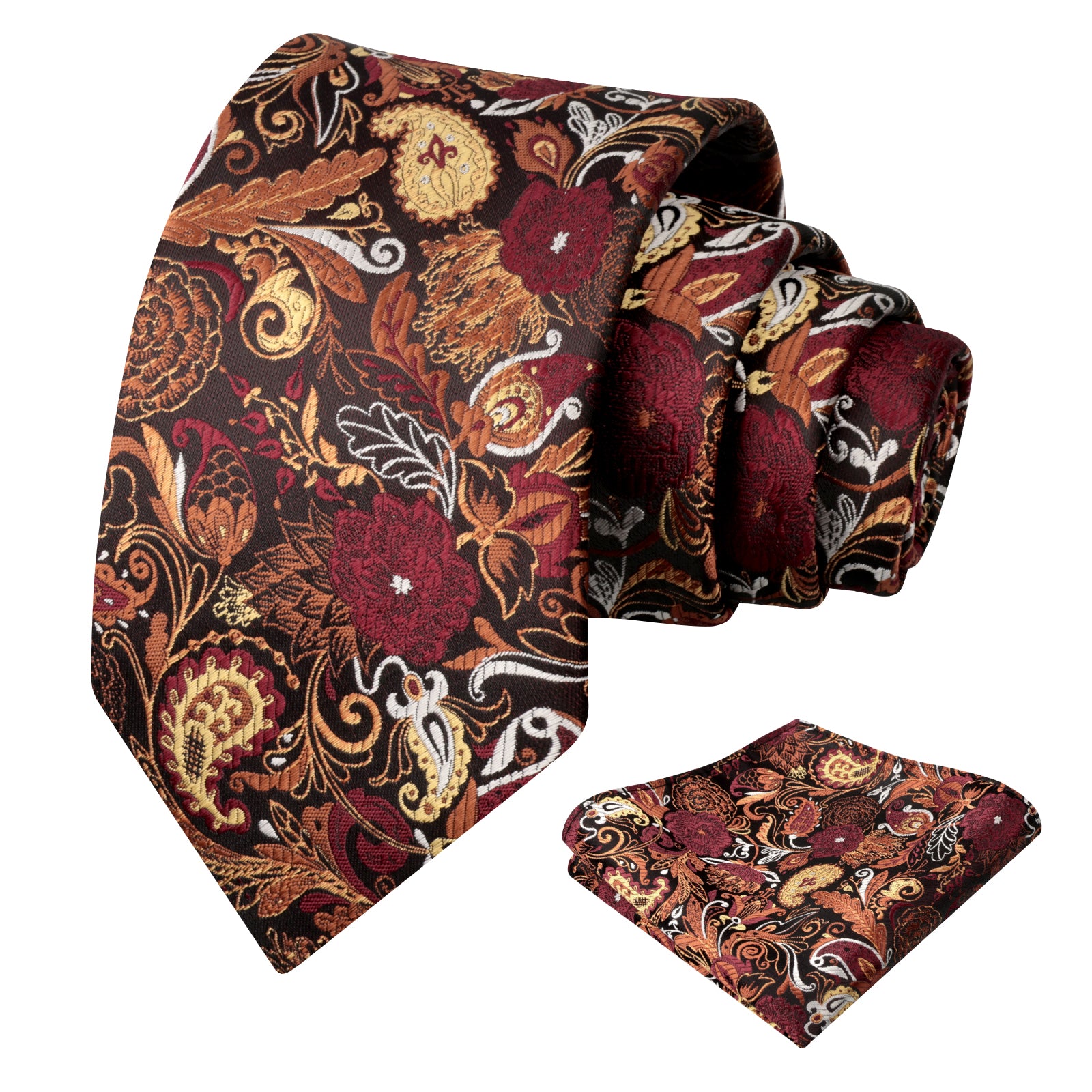 Mens 3.15 Inch Luxury Floral Tie Set with Intricate Woven Patterns-924