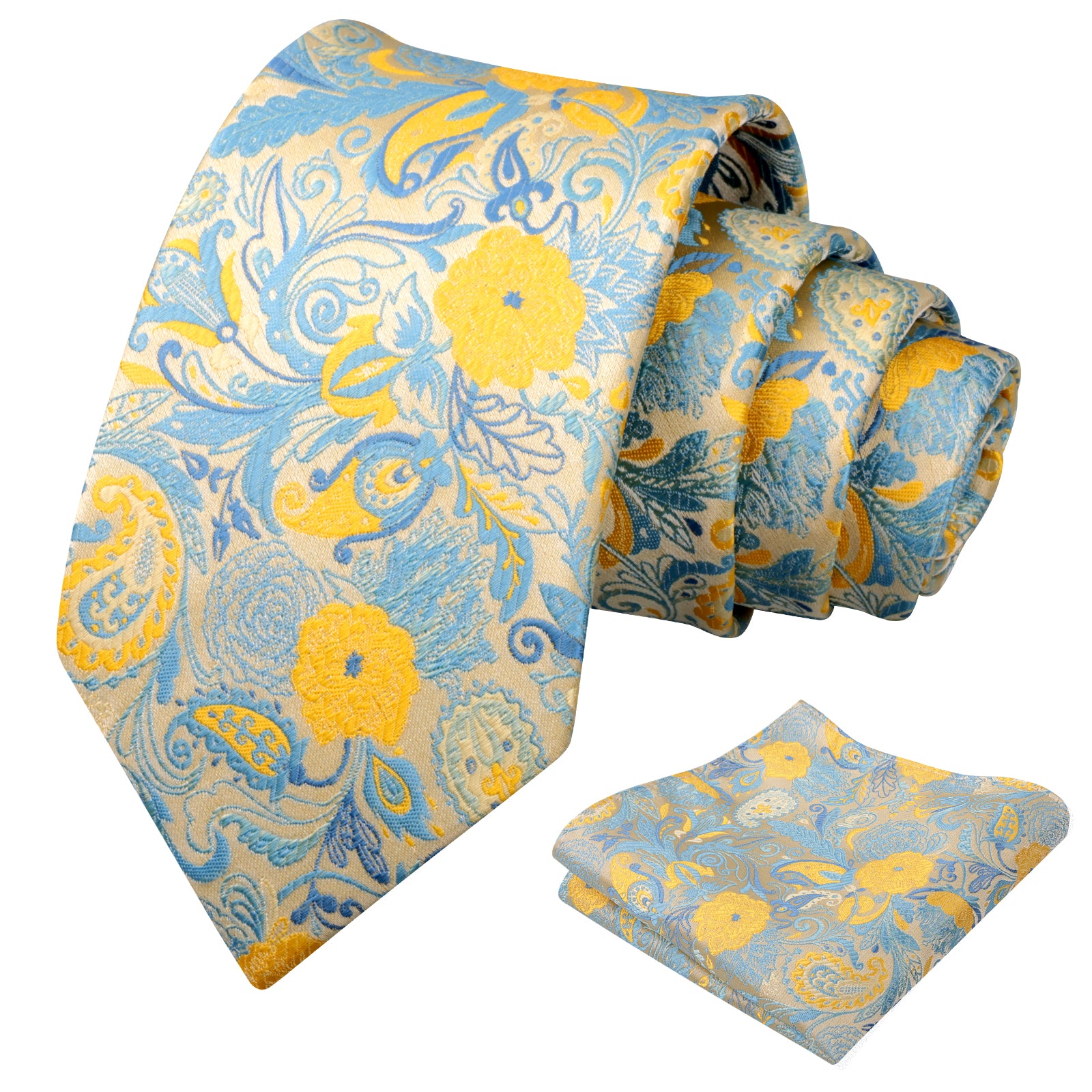 Mens 3.15 Inch Luxury Floral Tie Set with Intricate Woven Patterns-924