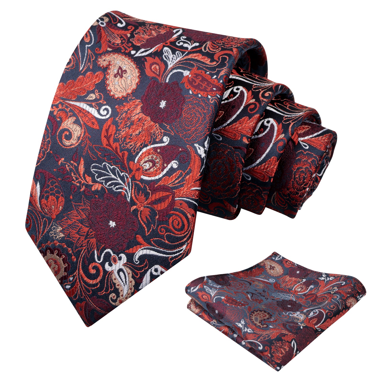 Mens 3.15 Inch Luxury Floral Tie Set with Intricate Woven Patterns-924