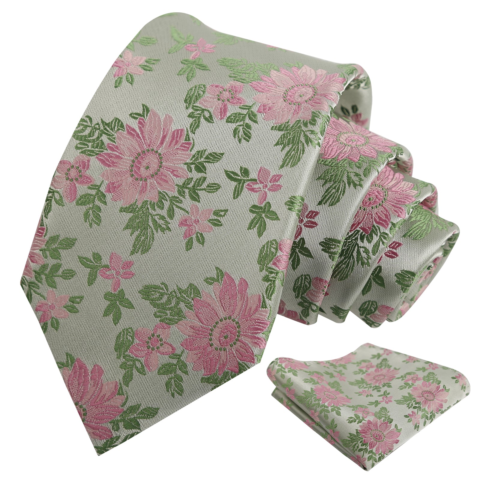 Mens Spring Floral Tie and Pocket Square Set 3.15 Inch in Soft Tones-927