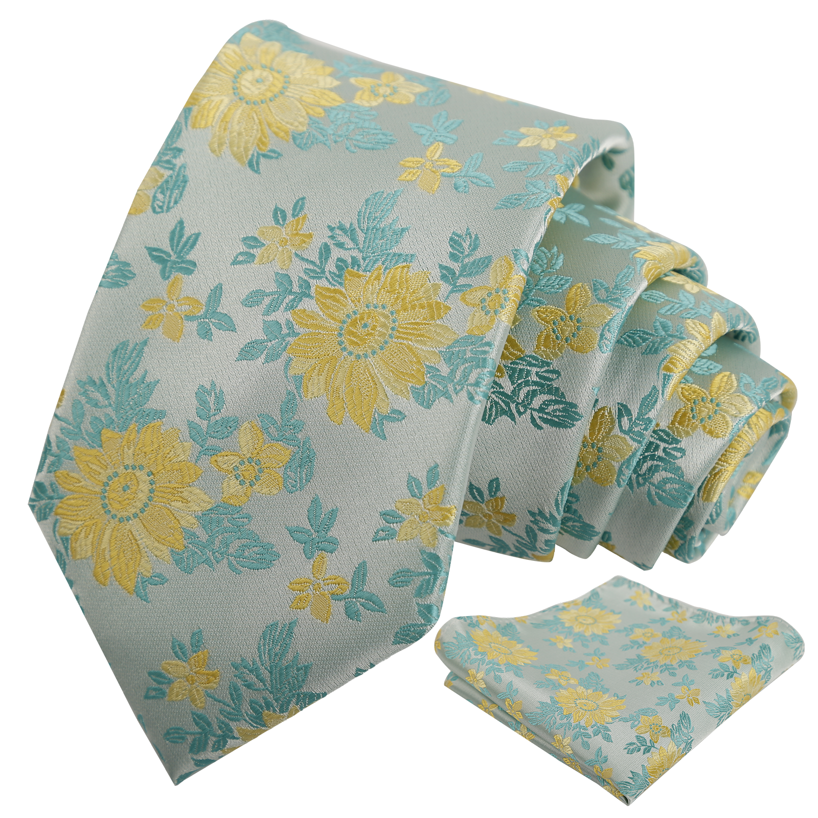 Mens Spring Floral Tie and Pocket Square Set 3.15 Inch in Soft Tones-927