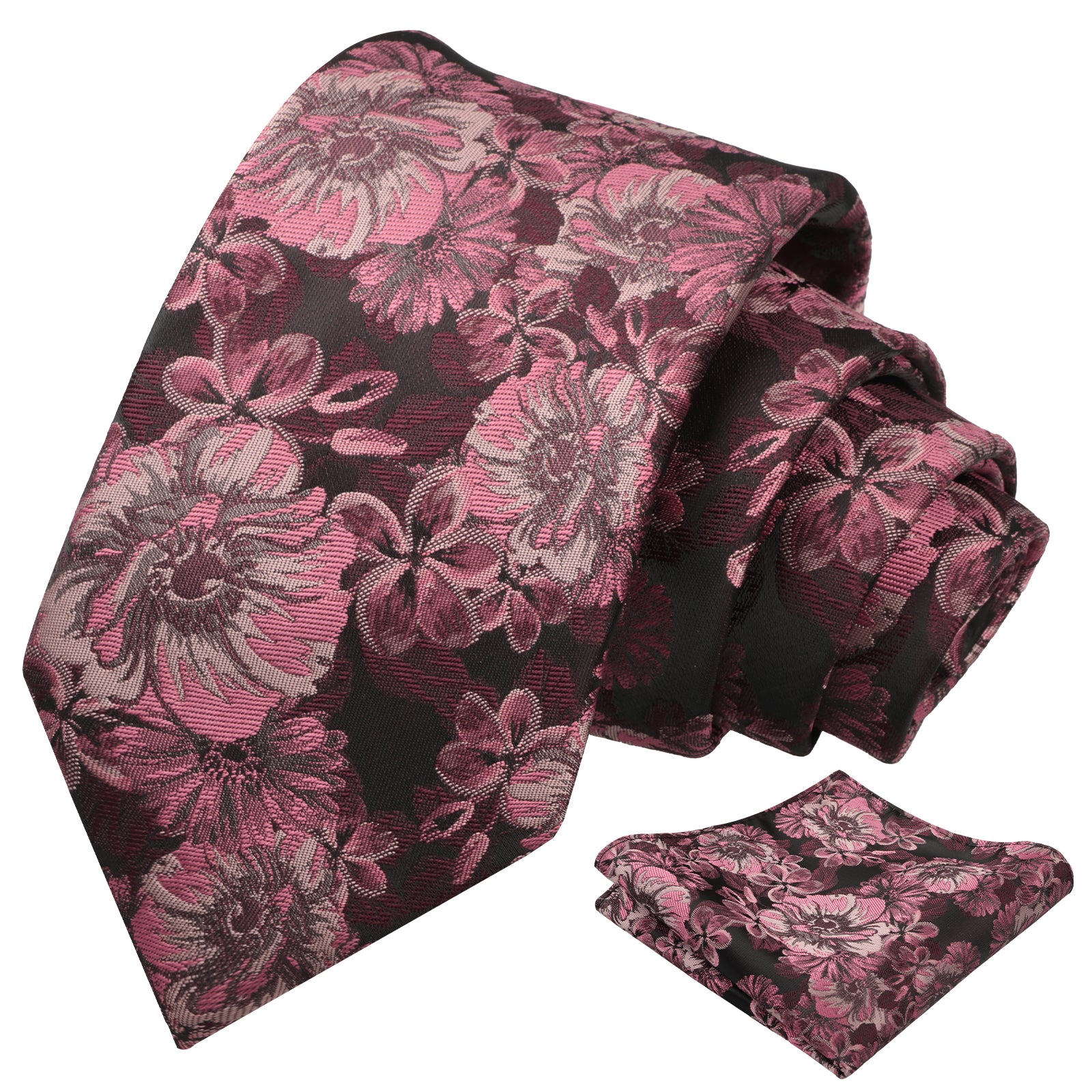 Mens 3.15'' Classic Floral Pattern Tie with Pocket Square for Wedding Banquet Party-936