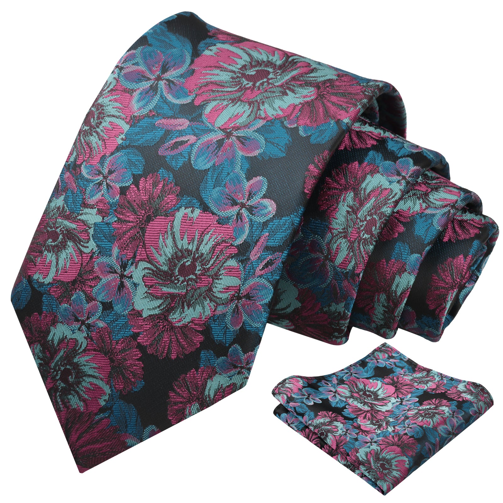 Mens 3.15'' Classic Floral Pattern Tie with Pocket Square for Wedding Banquet Party-936