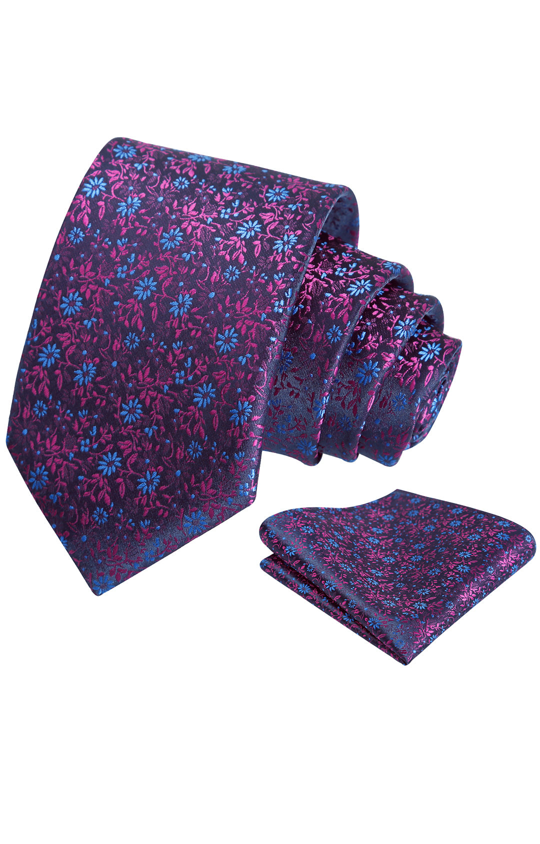 Alizeal Mens 3.15inch Multicolor Necktie with Floral Pattern Pocket Square-996