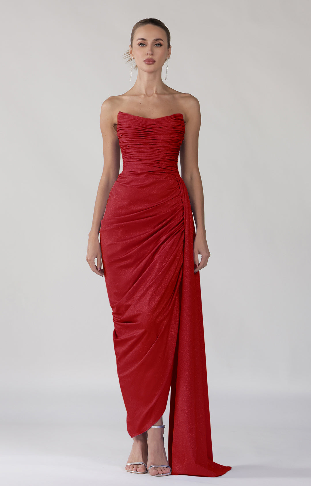 Strapless Square Collar Backless Evening Dress with Pleats