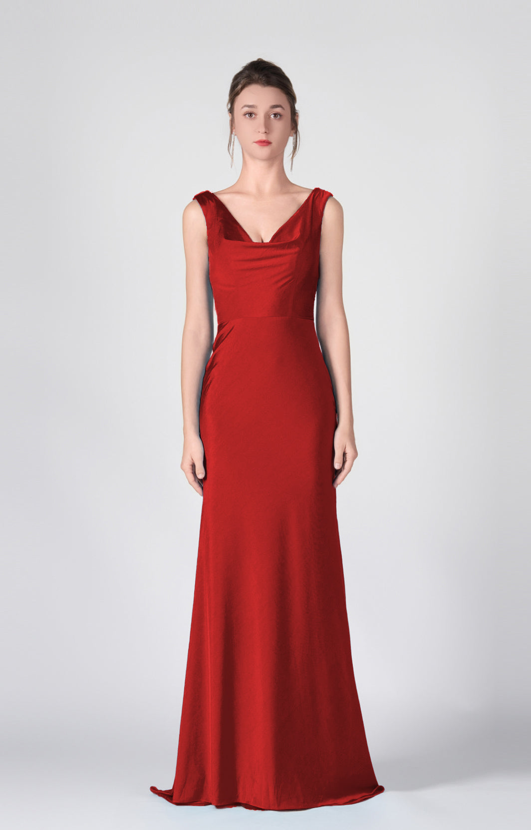 Bodenlange Kleider mit Wasserfallausschnitt und Taillenbund