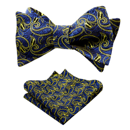 Men's Paisley Jacquard Woven Self Bow Tie with Hanky Set #046