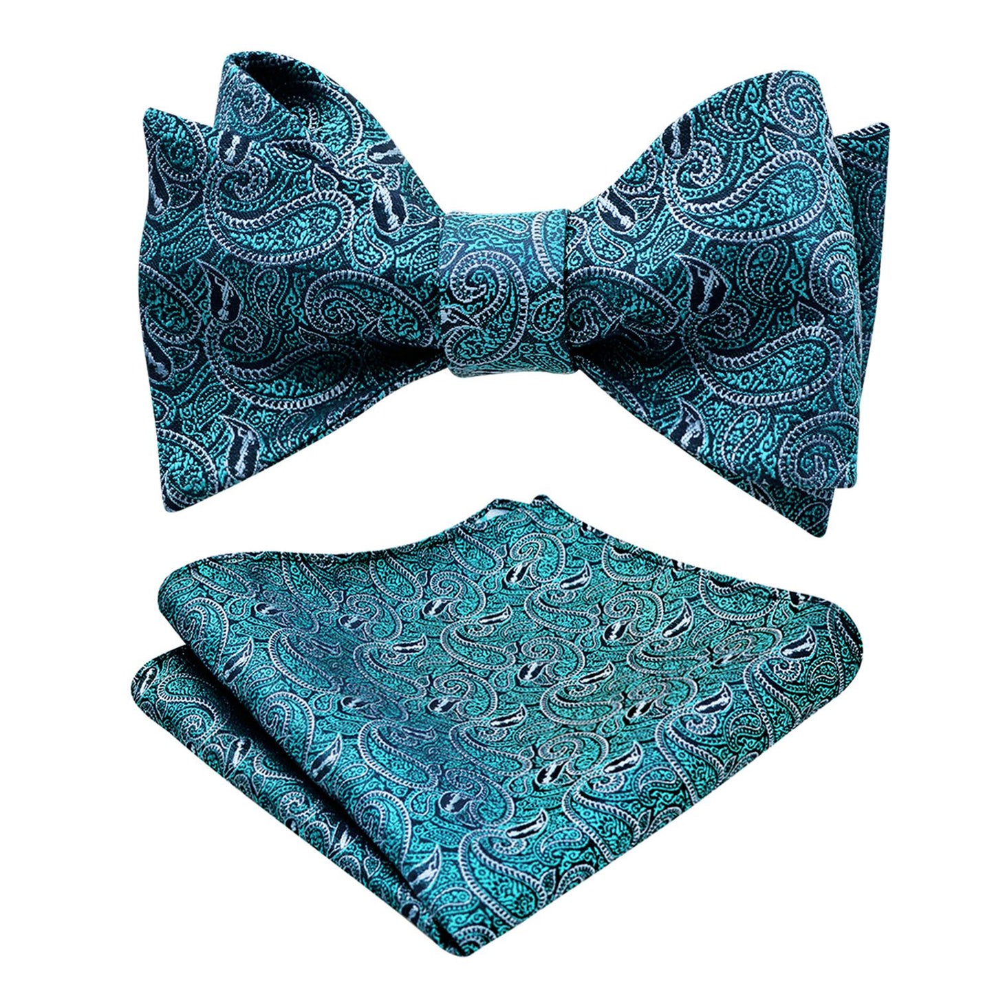Men's Paisley Jacquard Woven Self Bow Tie with Hanky Set #046