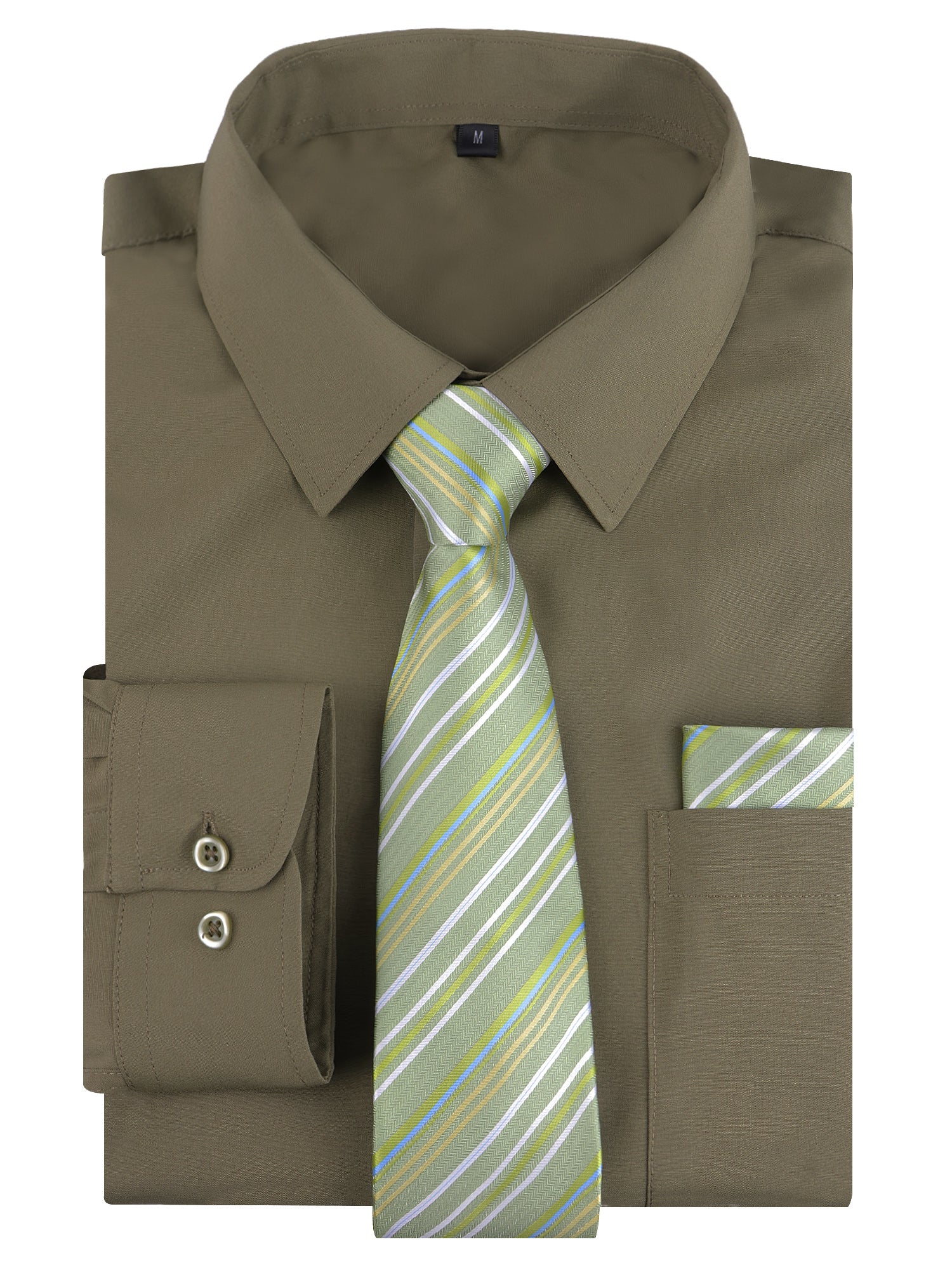 3pcs Dark Color Mens Dress Shirt with Tie Pocket Square Set