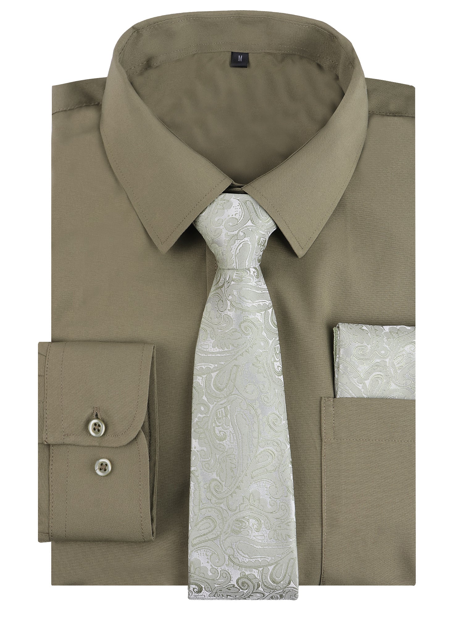 3pcs Light Color Mens Dress Shirt with Tie Pocket Square Set